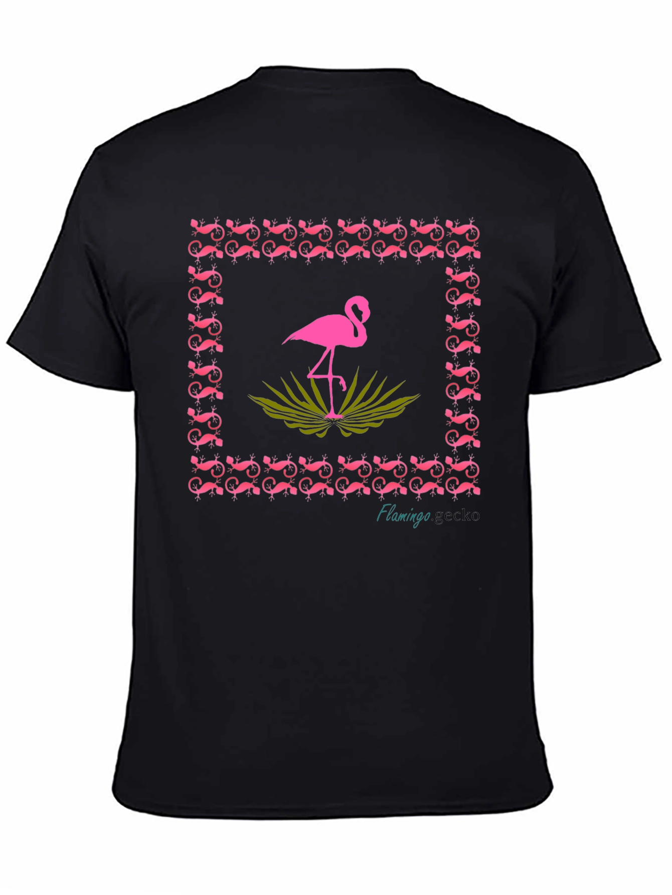 Flamingo Gecko Graphic Tee - Stylish Black Cotton T-Shirt
