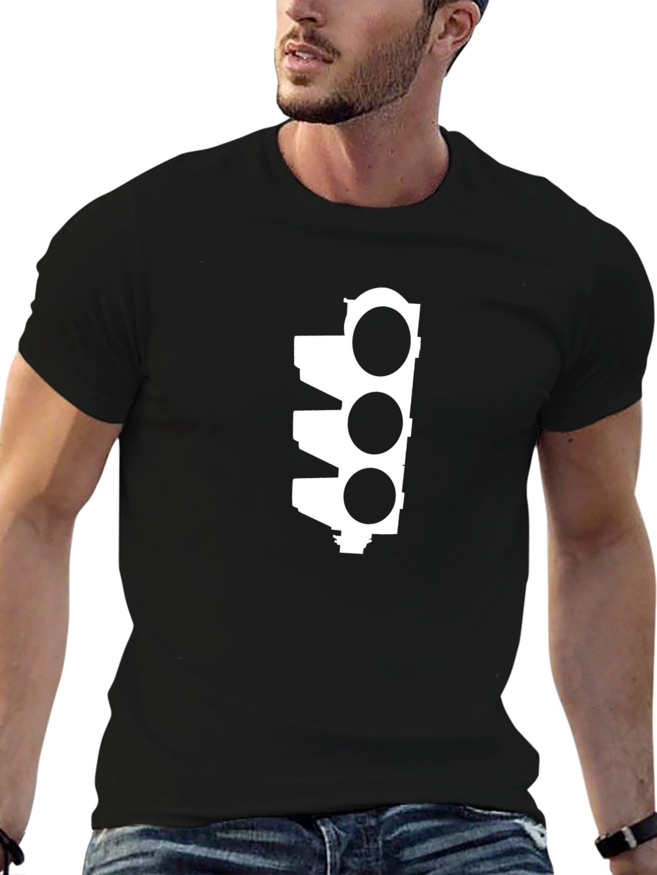 Traffic Light Graphic Tee - Black Cotton Blend