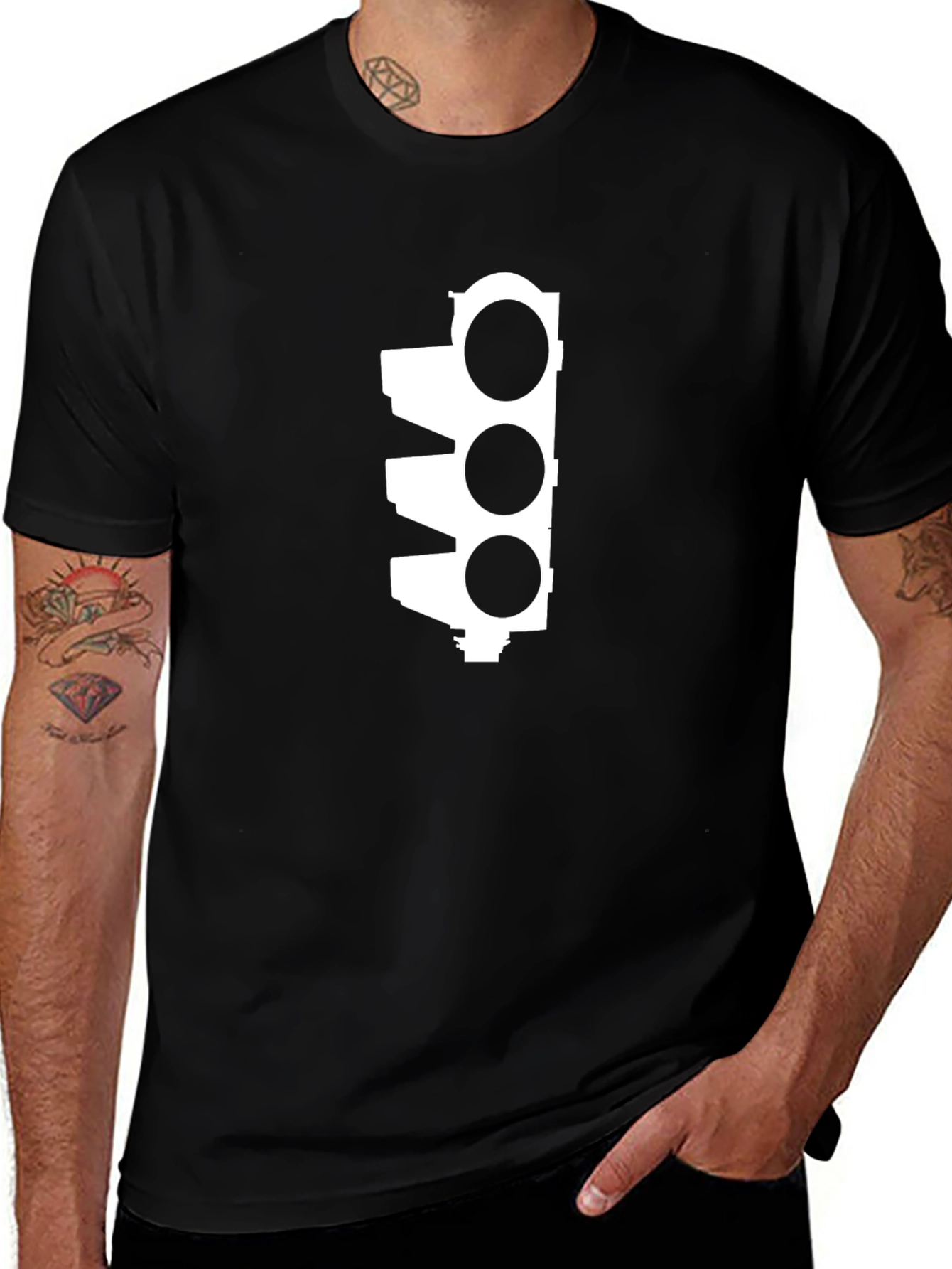 Traffic Light Graphic Tee - Black Cotton Blend