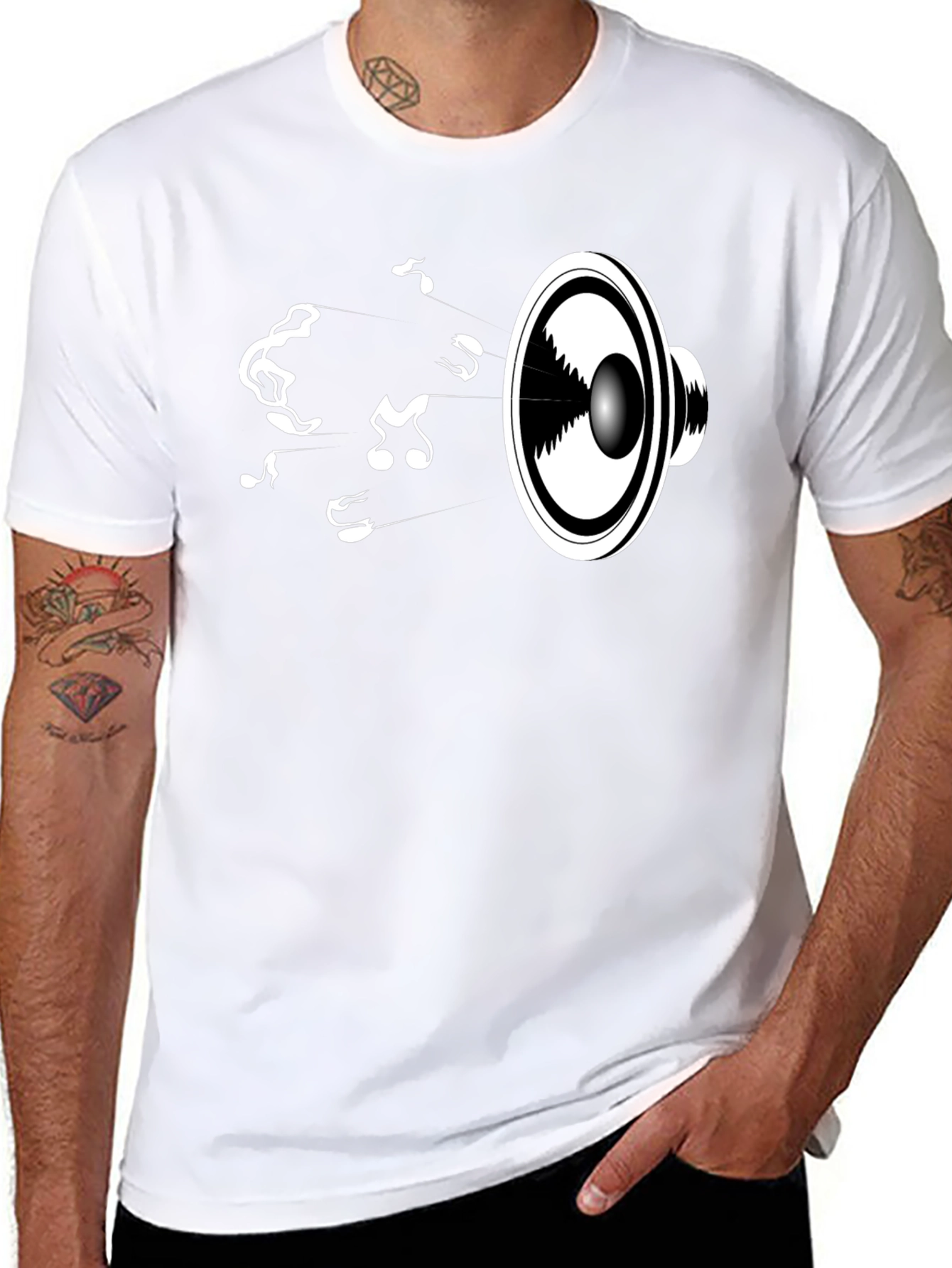 Music Speaker Graphic Tee - Black Cotton