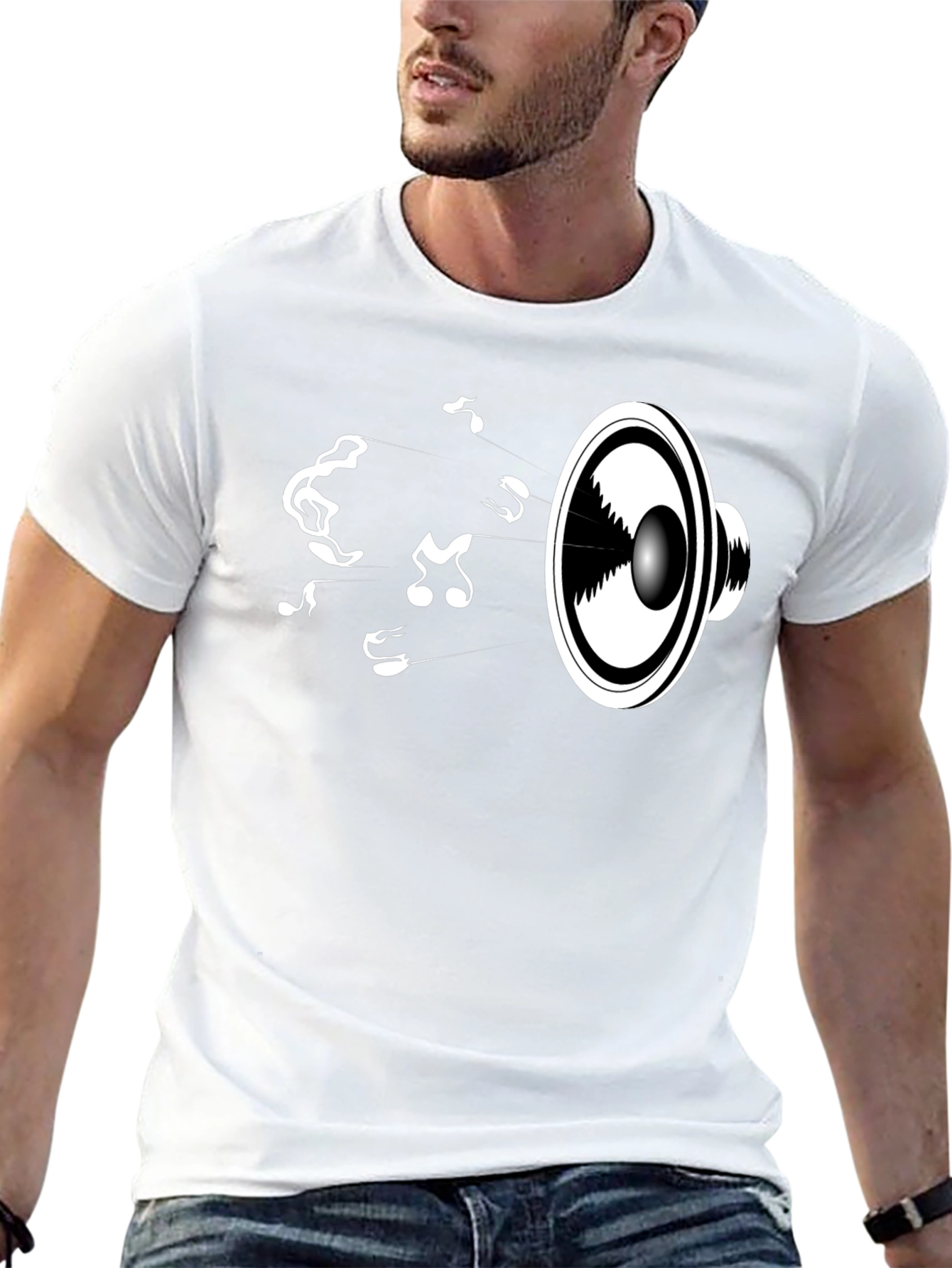 Music Speaker Graphic Tee - Black Cotton