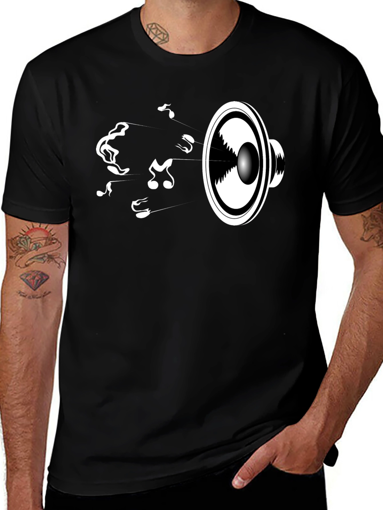 Music Speaker Graphic Tee - Black Cotton
