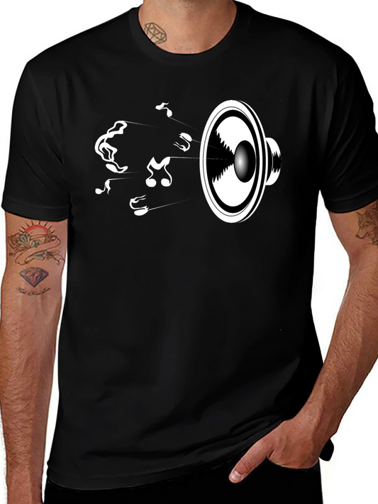 Music Speaker Graphic Tee - Black Cotton