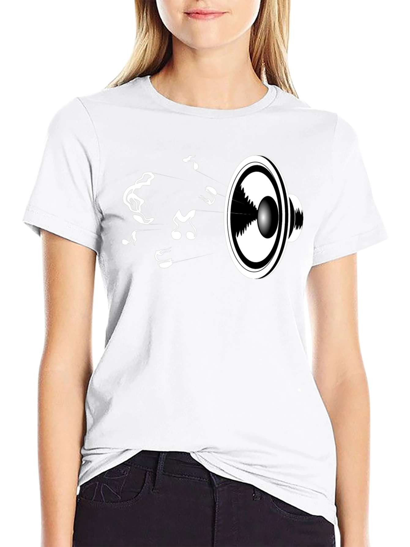 Music Speaker Graphic Tee - Black Cotton