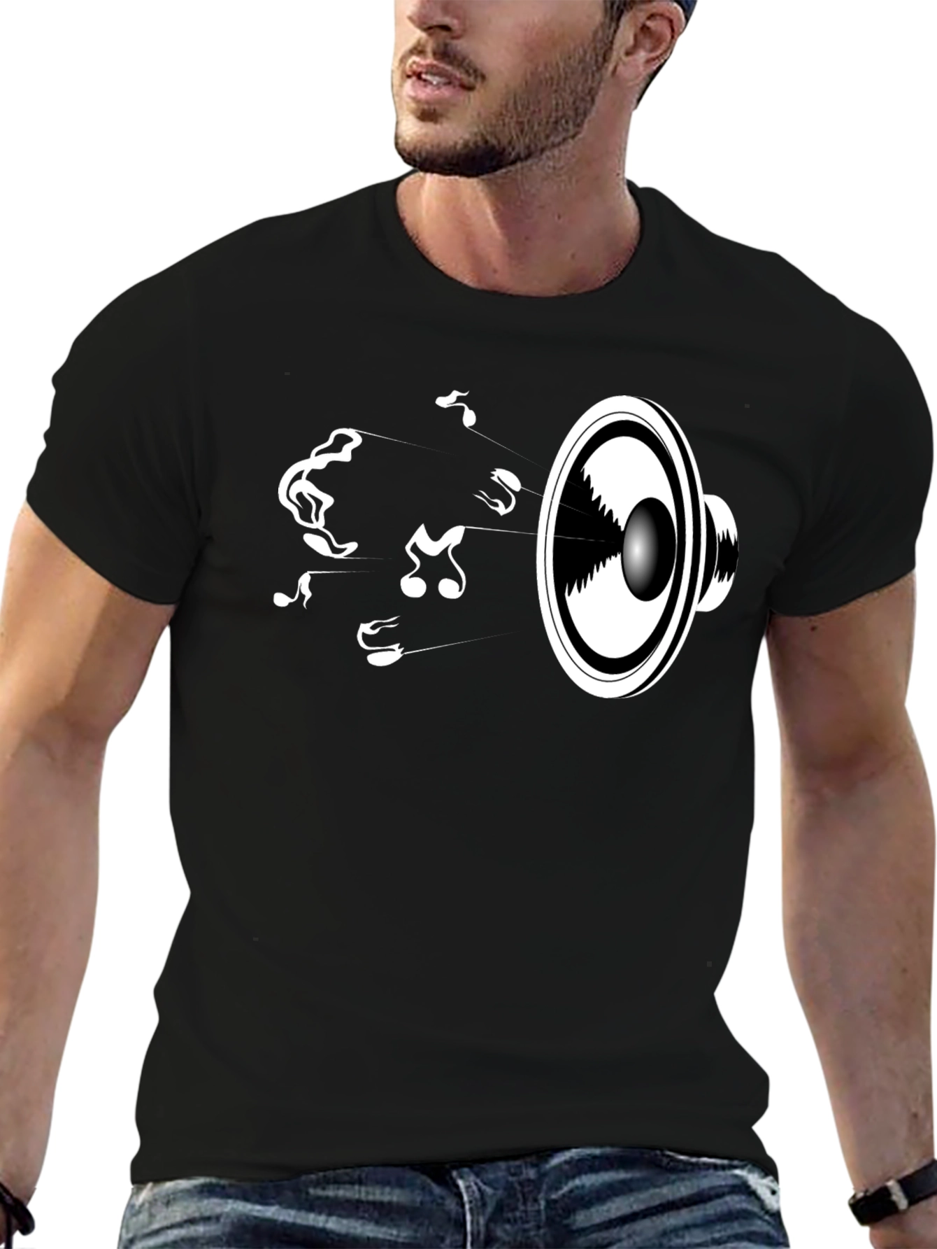 Music Speaker Graphic Tee - Black Cotton