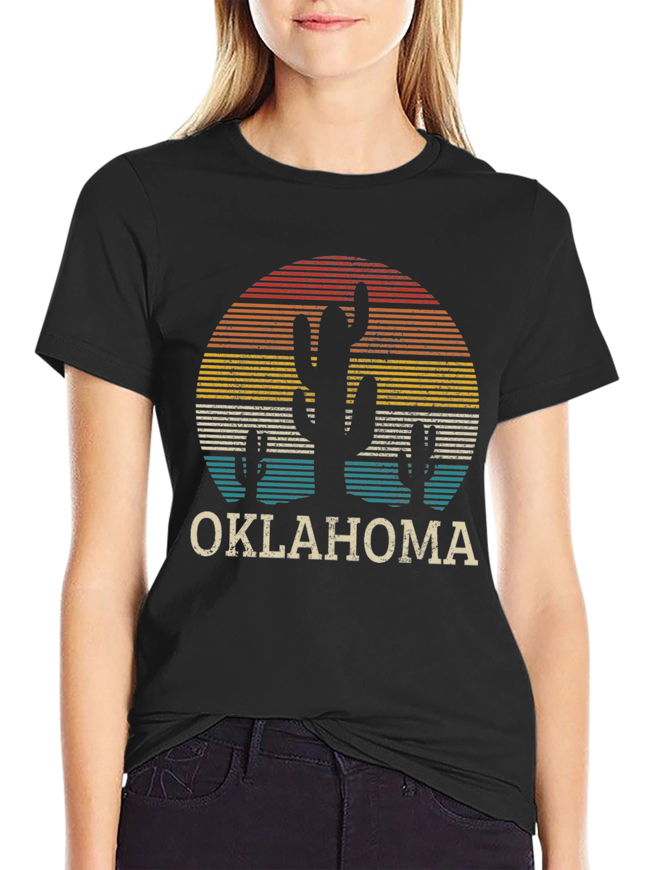 Retro Oklahoma Cactus Sunset T-Shirt
