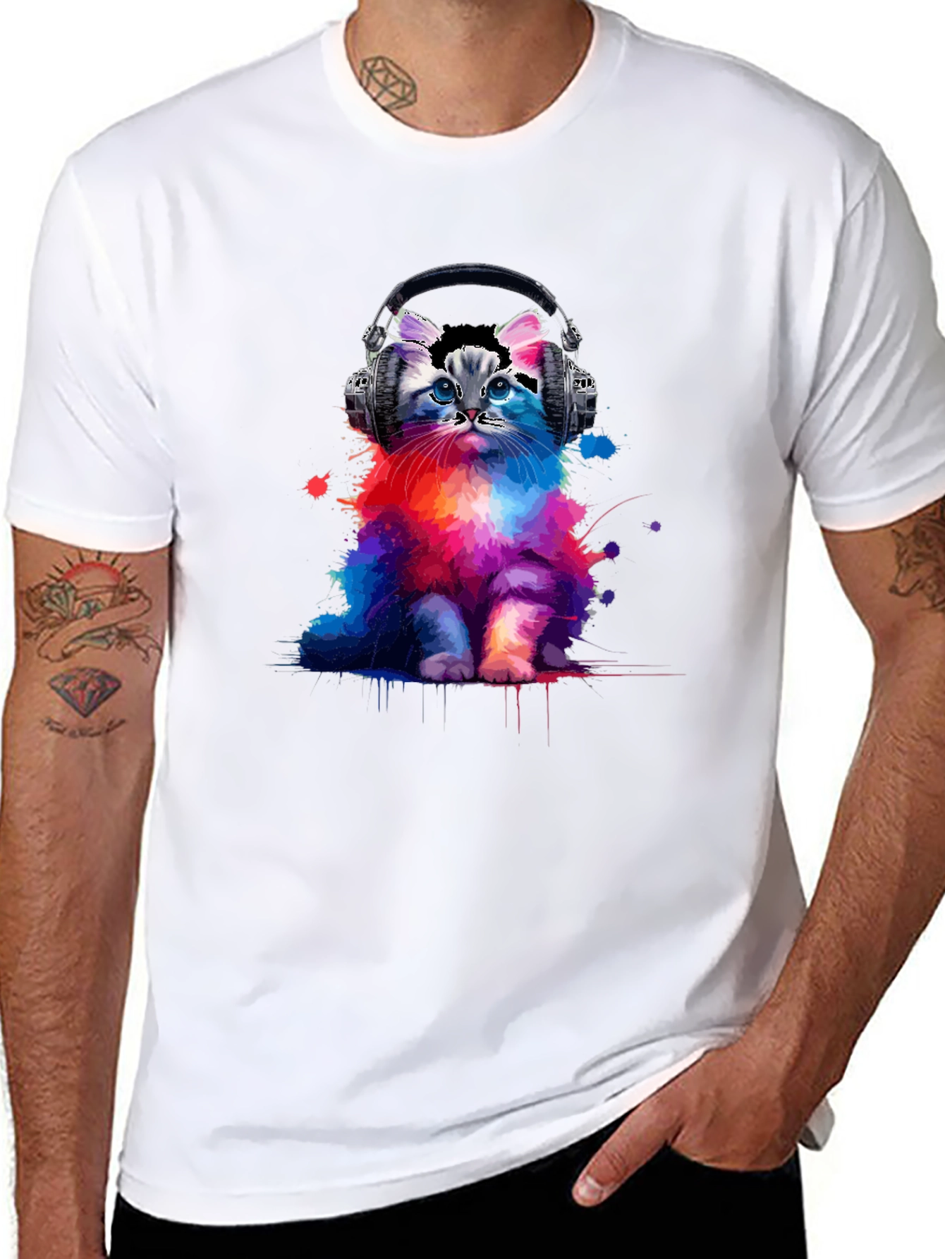 Cool Cat Headphones Graphic T-Shirt