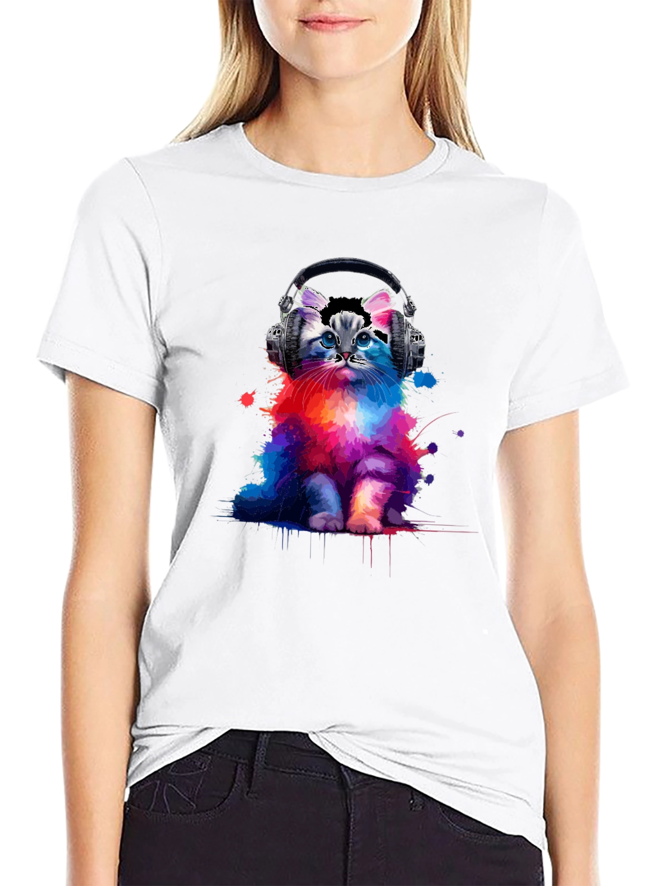 Cool Cat Headphones Graphic T-Shirt