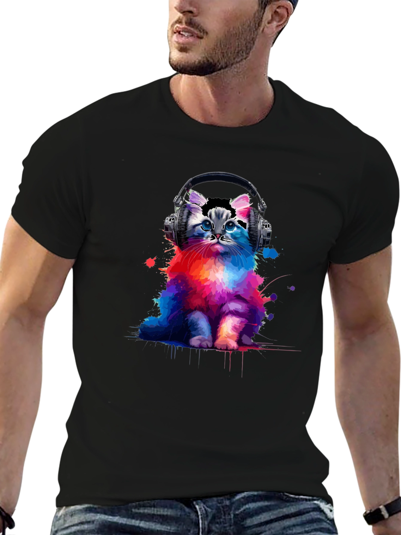 Cool Cat Headphones Graphic T-Shirt