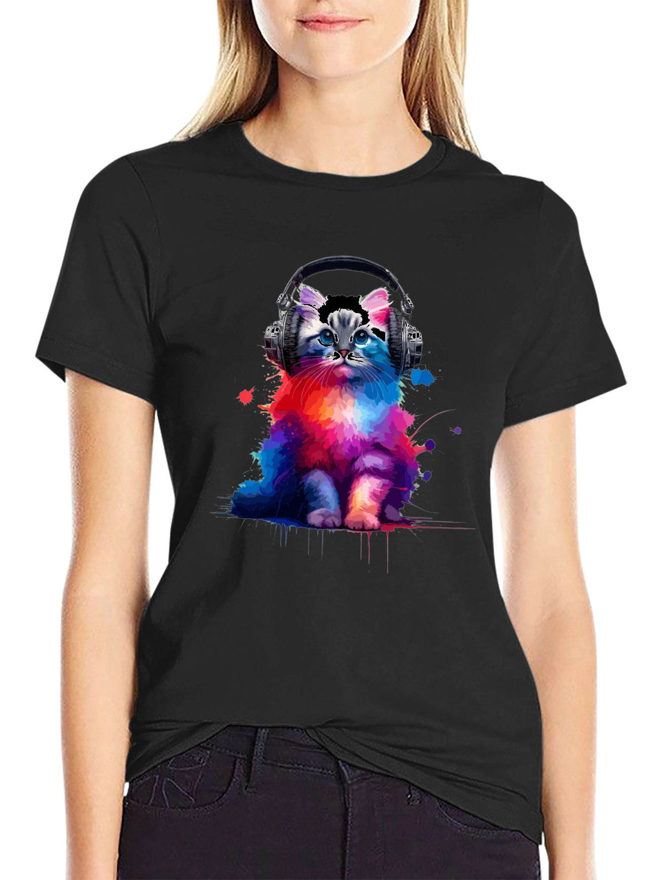 Cool Cat Headphones Graphic T-Shirt