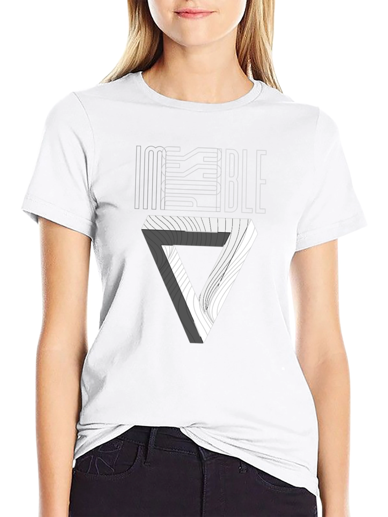 Impossible Triangle Illusion Graphic Tee - Black