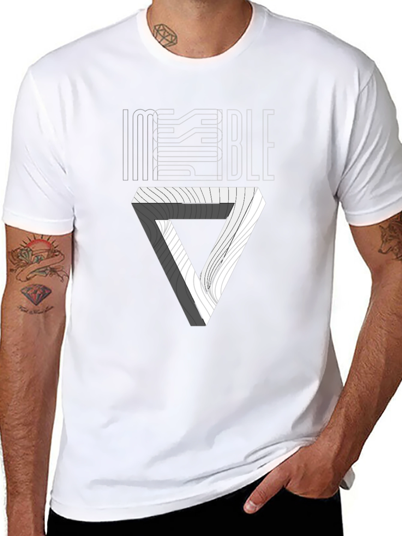 Impossible Triangle Illusion Graphic Tee - Black