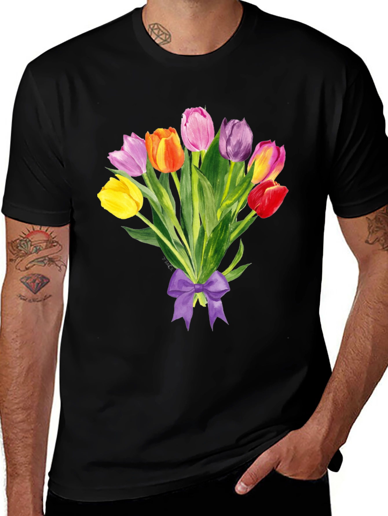 Tulip Bouquet Graphic Tee - Stylish Floral Design