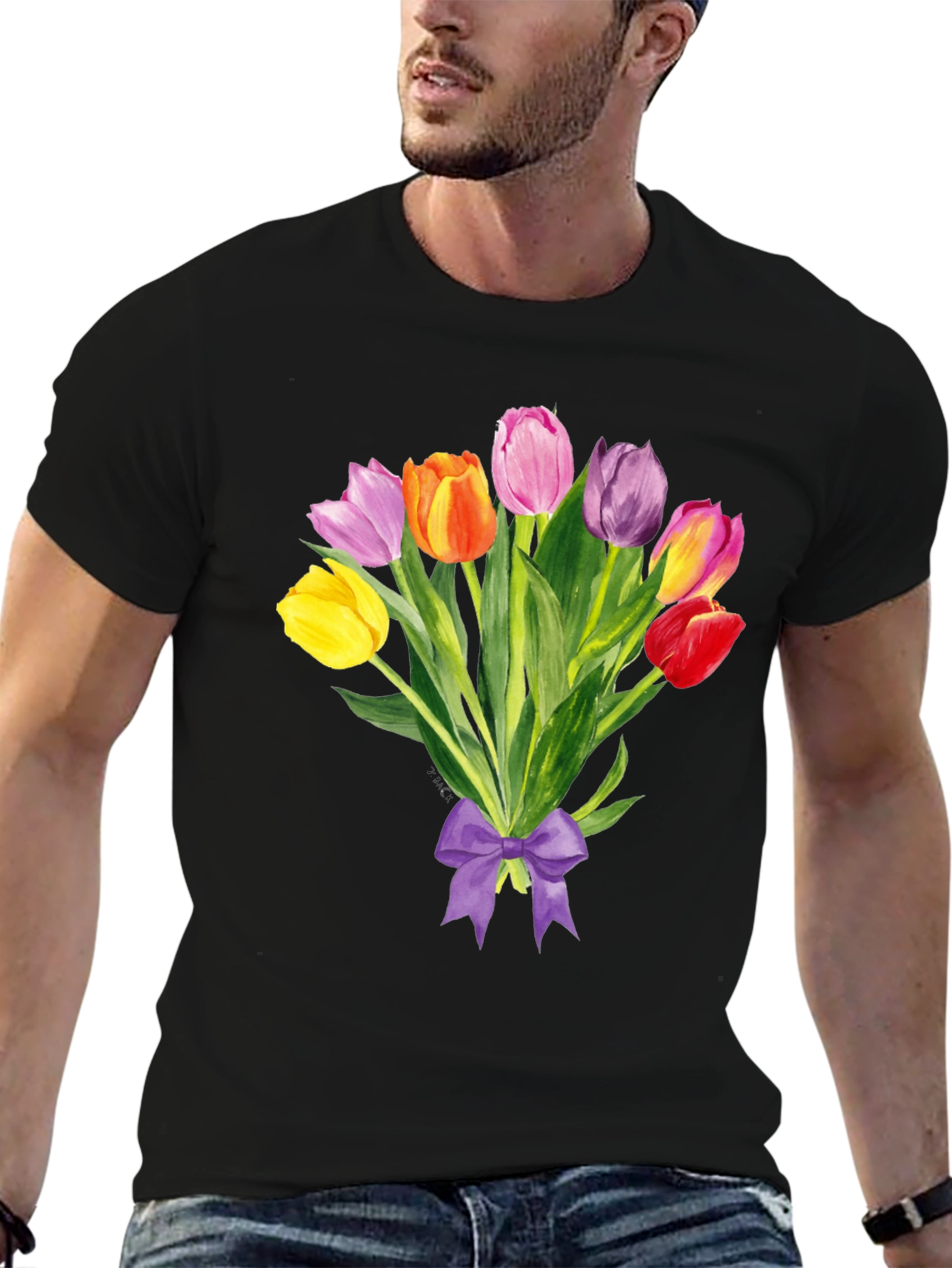 Tulip Bouquet Graphic Tee - Stylish Floral Design