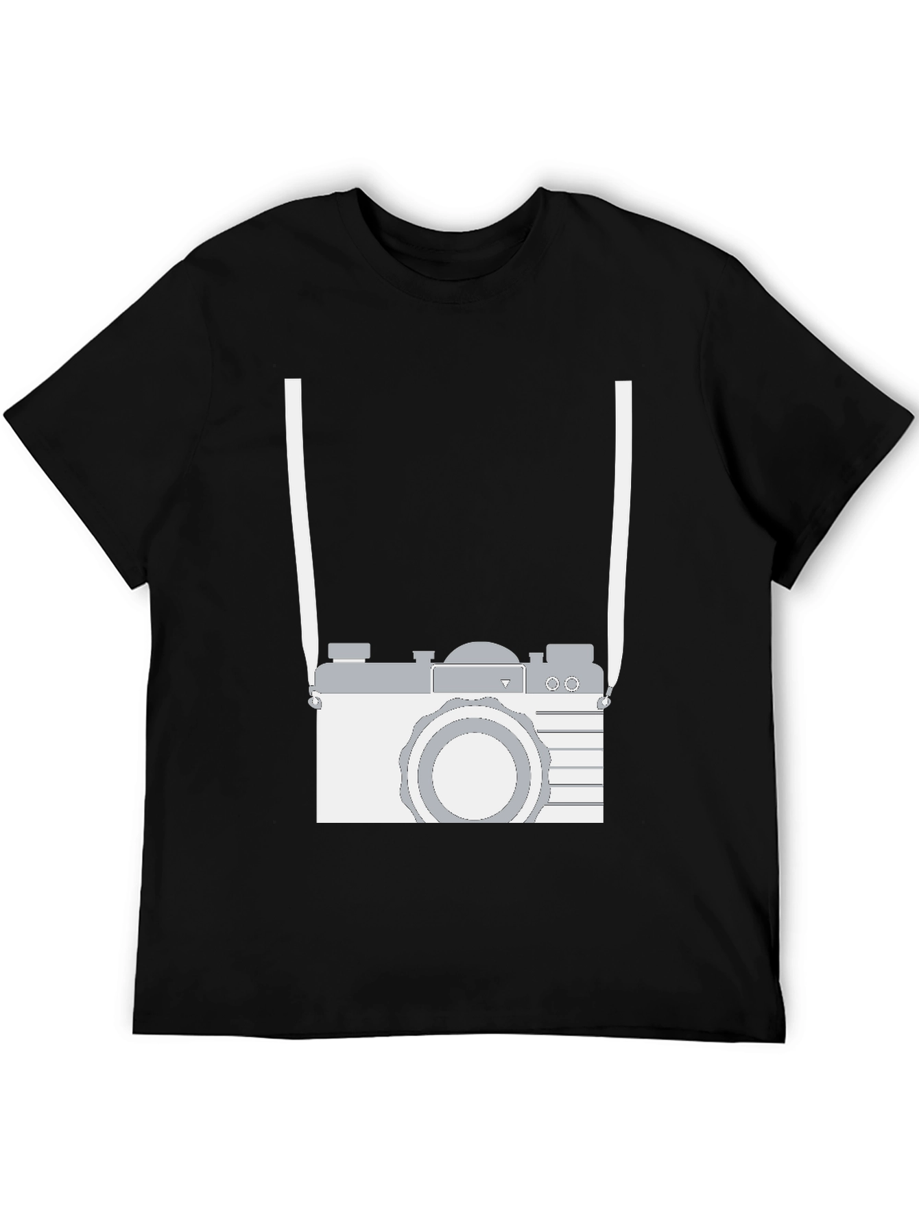 Retro Camera Graphic Tee - Black Cotton Casual Shirt