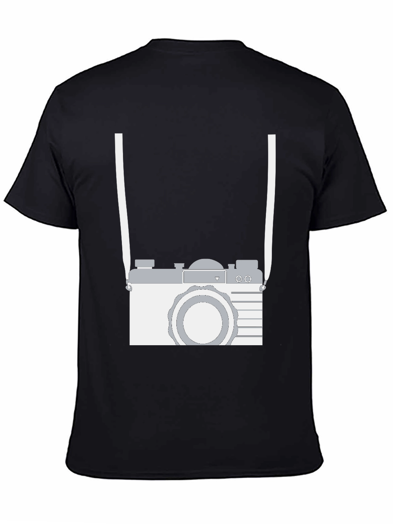 Retro Camera Graphic Tee - Black Cotton Casual Shirt