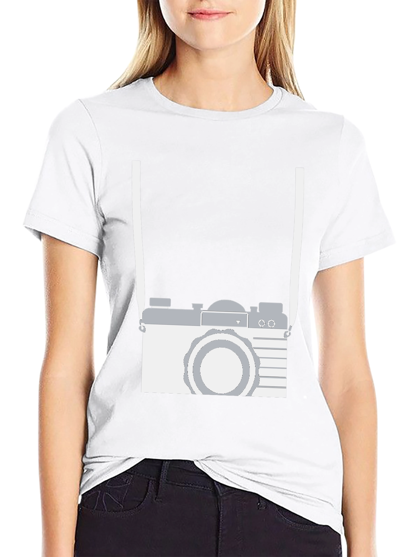 Retro Camera Graphic Tee - Black Cotton Casual Shirt