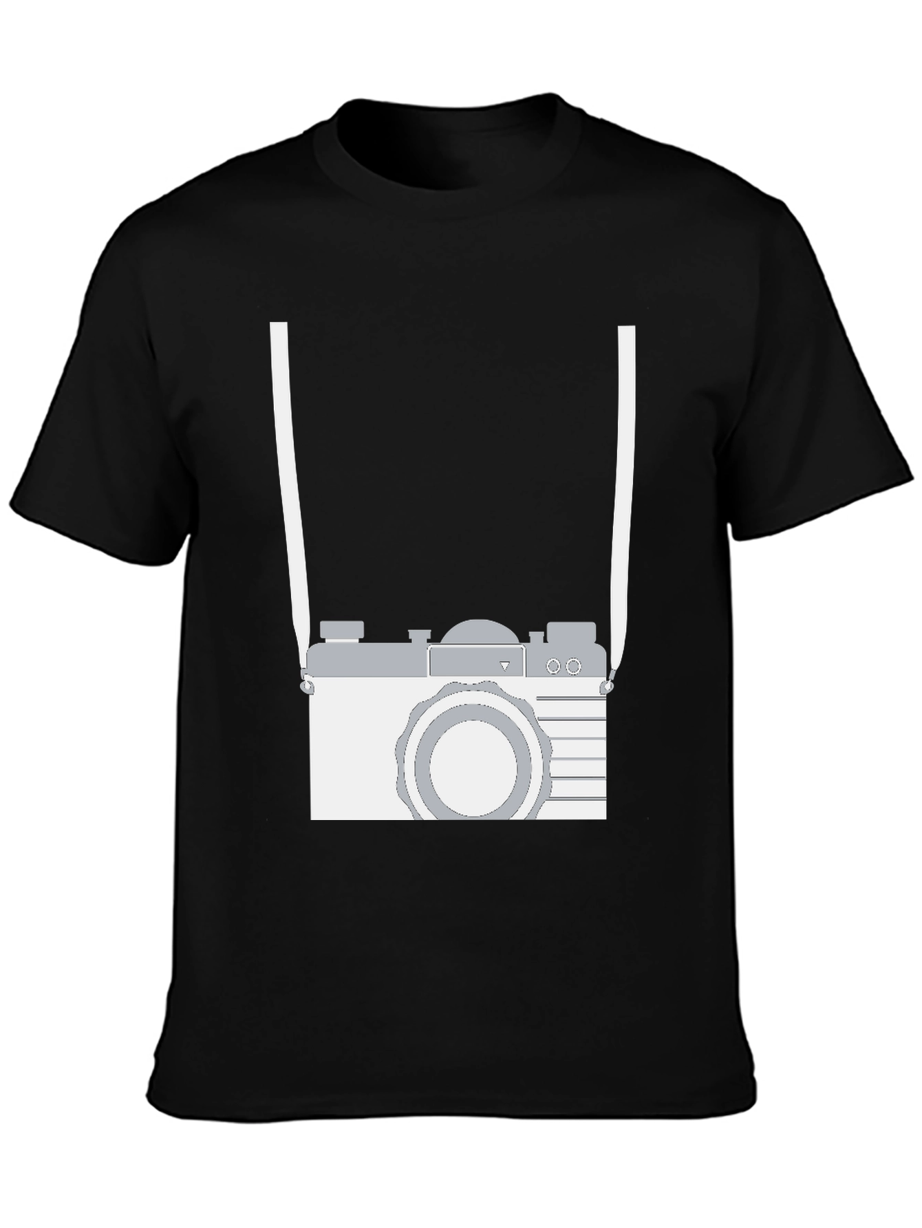 Retro Camera Graphic Tee - Black Cotton Casual Shirt