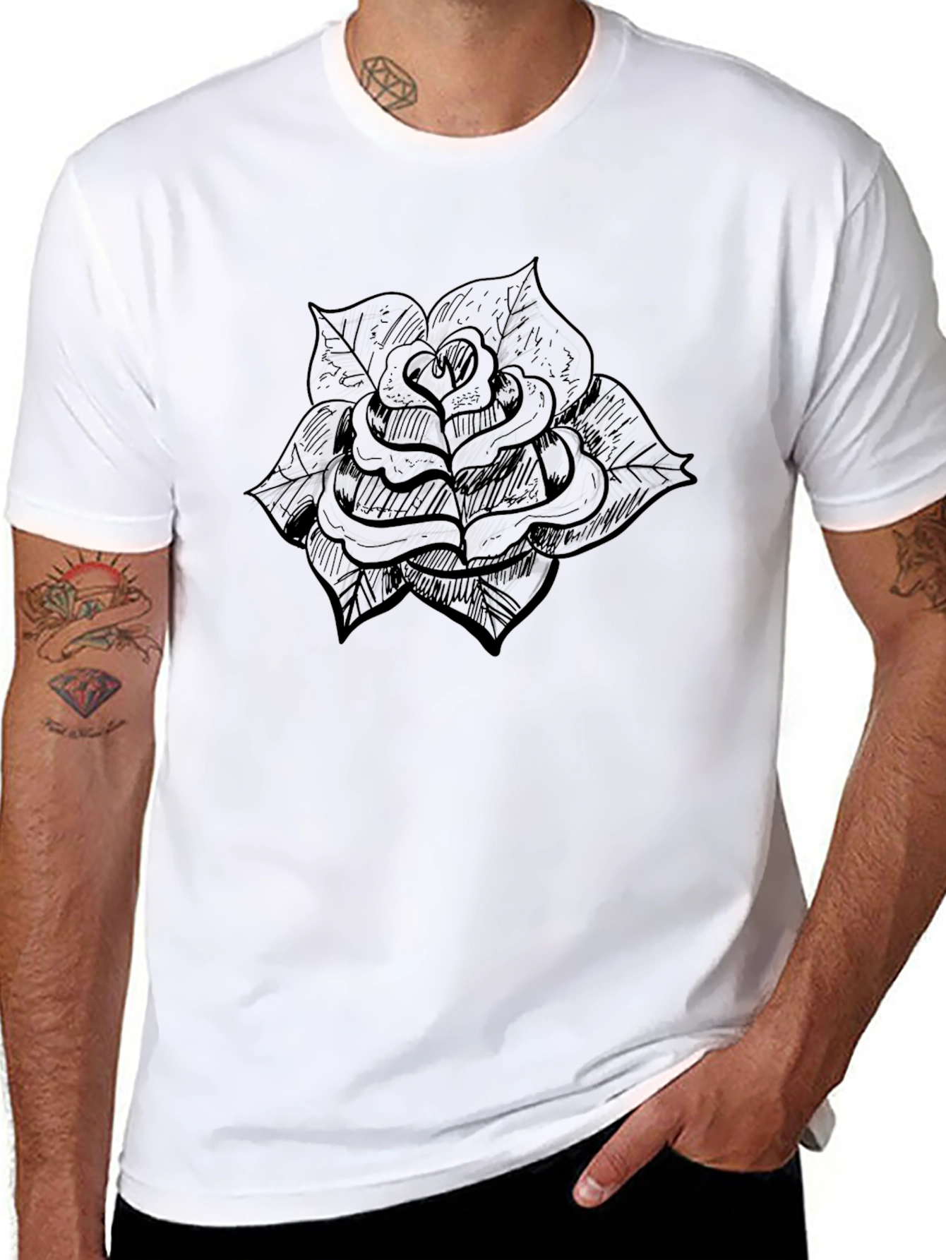 Black Rose Graphic Tee - Mens Fashion
