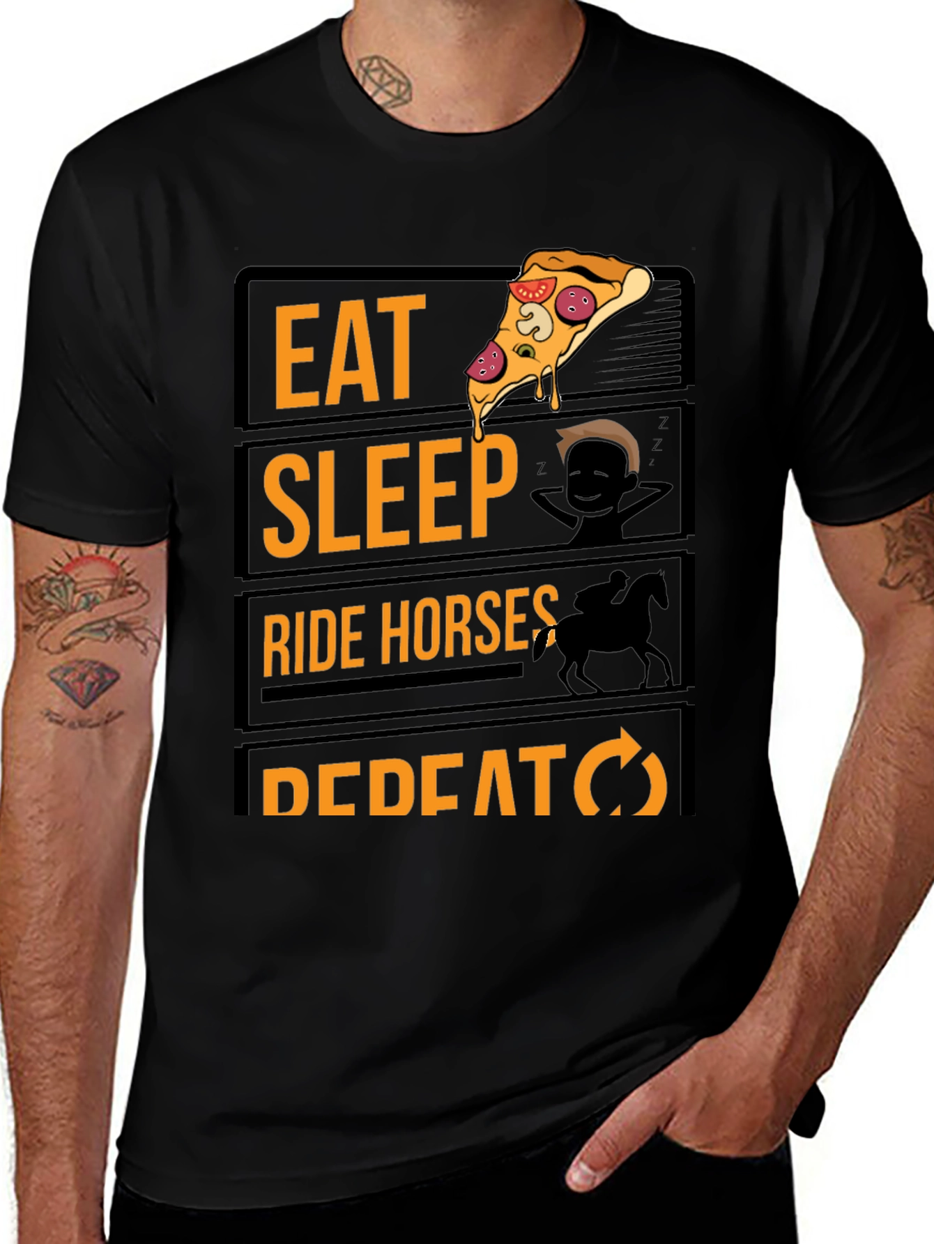 Eat Sleep Ride Horses Repeat Black Graphic Tee