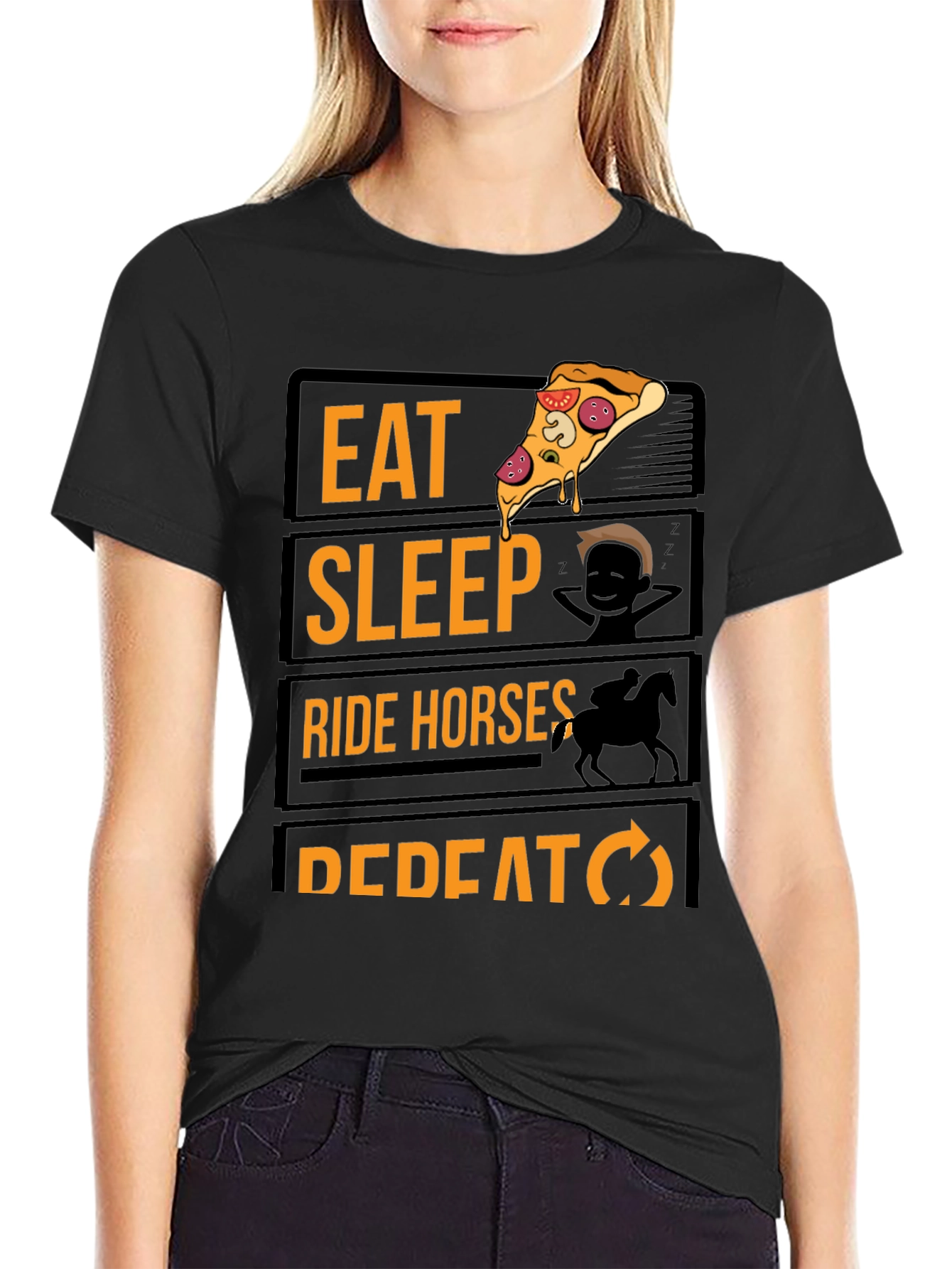 Eat Sleep Ride Horses Repeat Black Graphic Tee