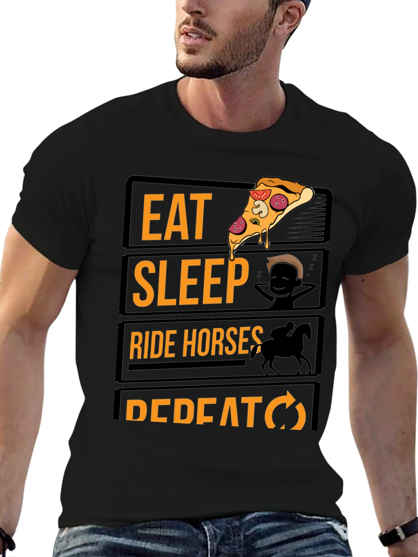 Eat Sleep Ride Horses Repeat Black Graphic Tee