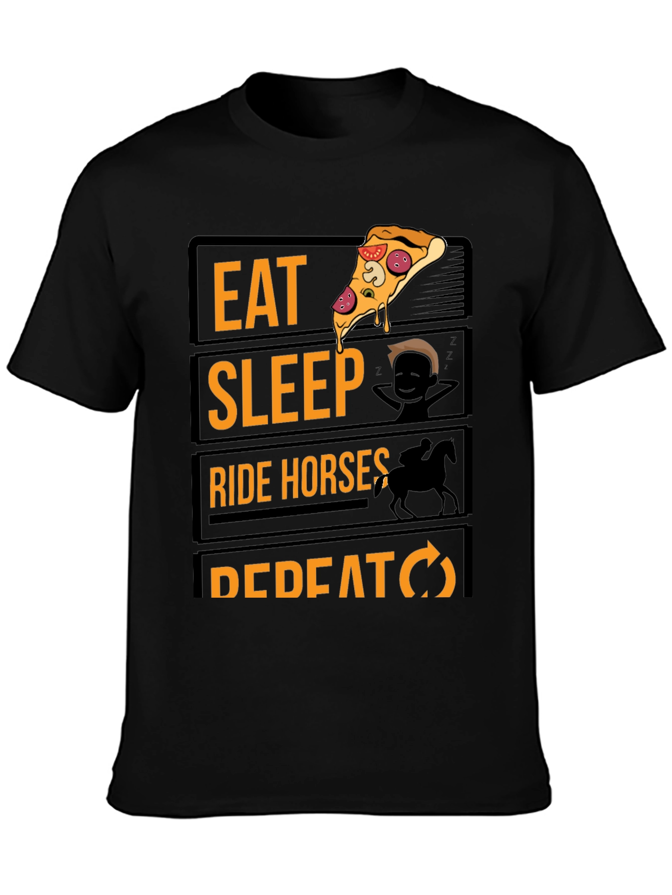 Eat Sleep Ride Horses Repeat Black Graphic Tee