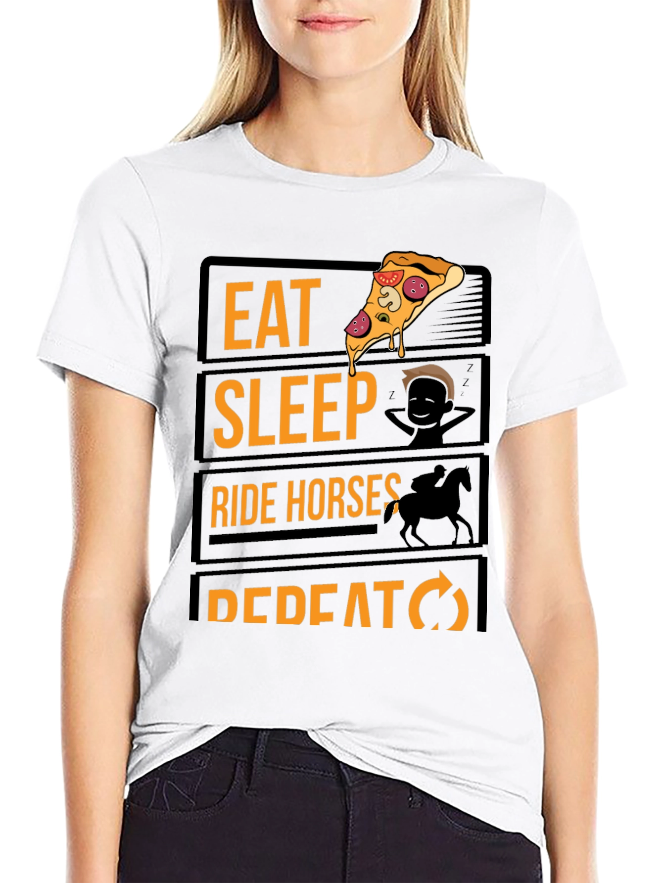 Eat Sleep Ride Horses Repeat Black Graphic Tee