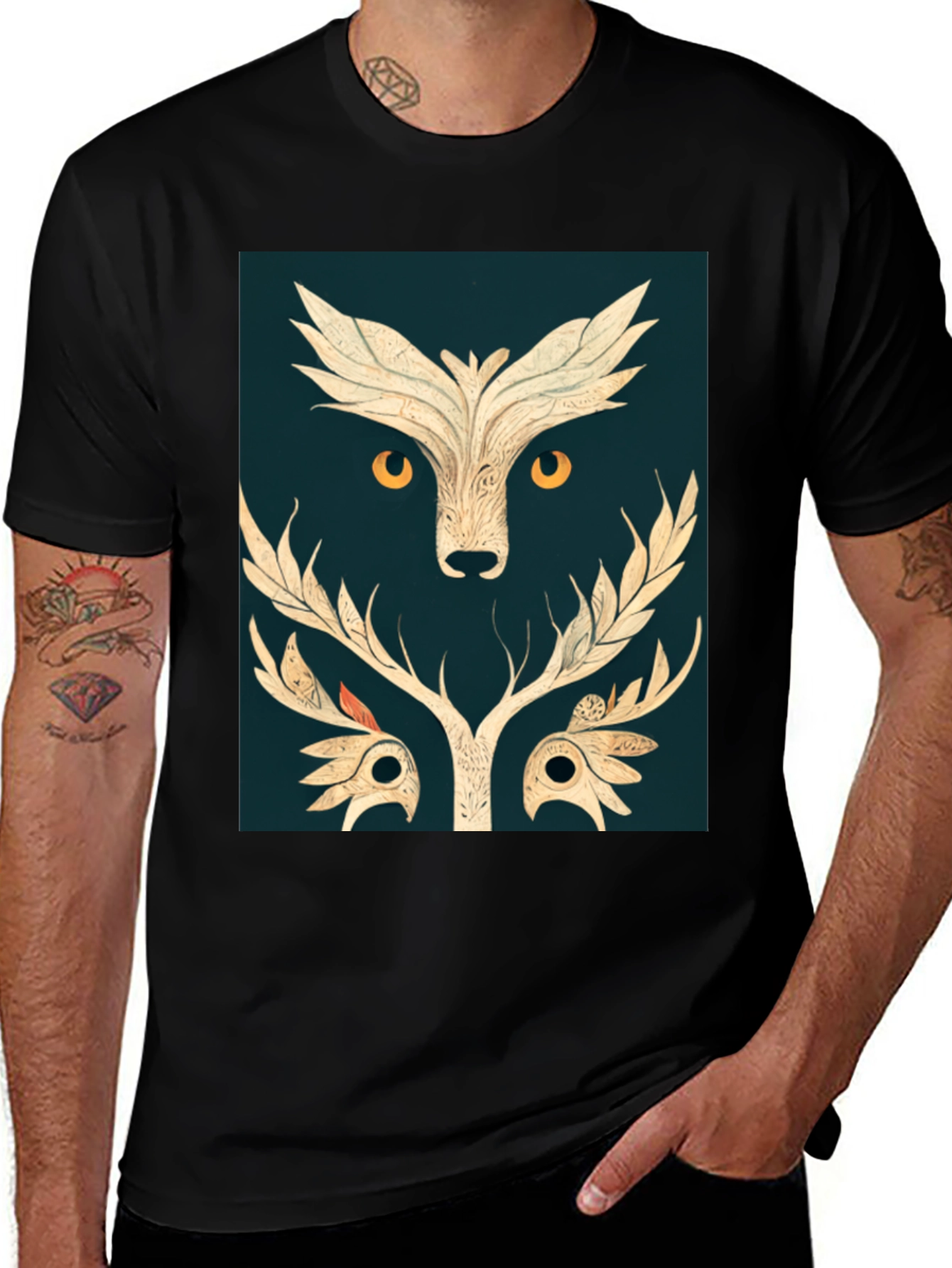 Abstract Owl Graphic Tee - Black