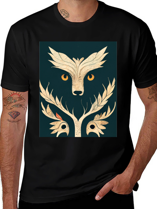 Abstract Owl Graphic Tee - Black