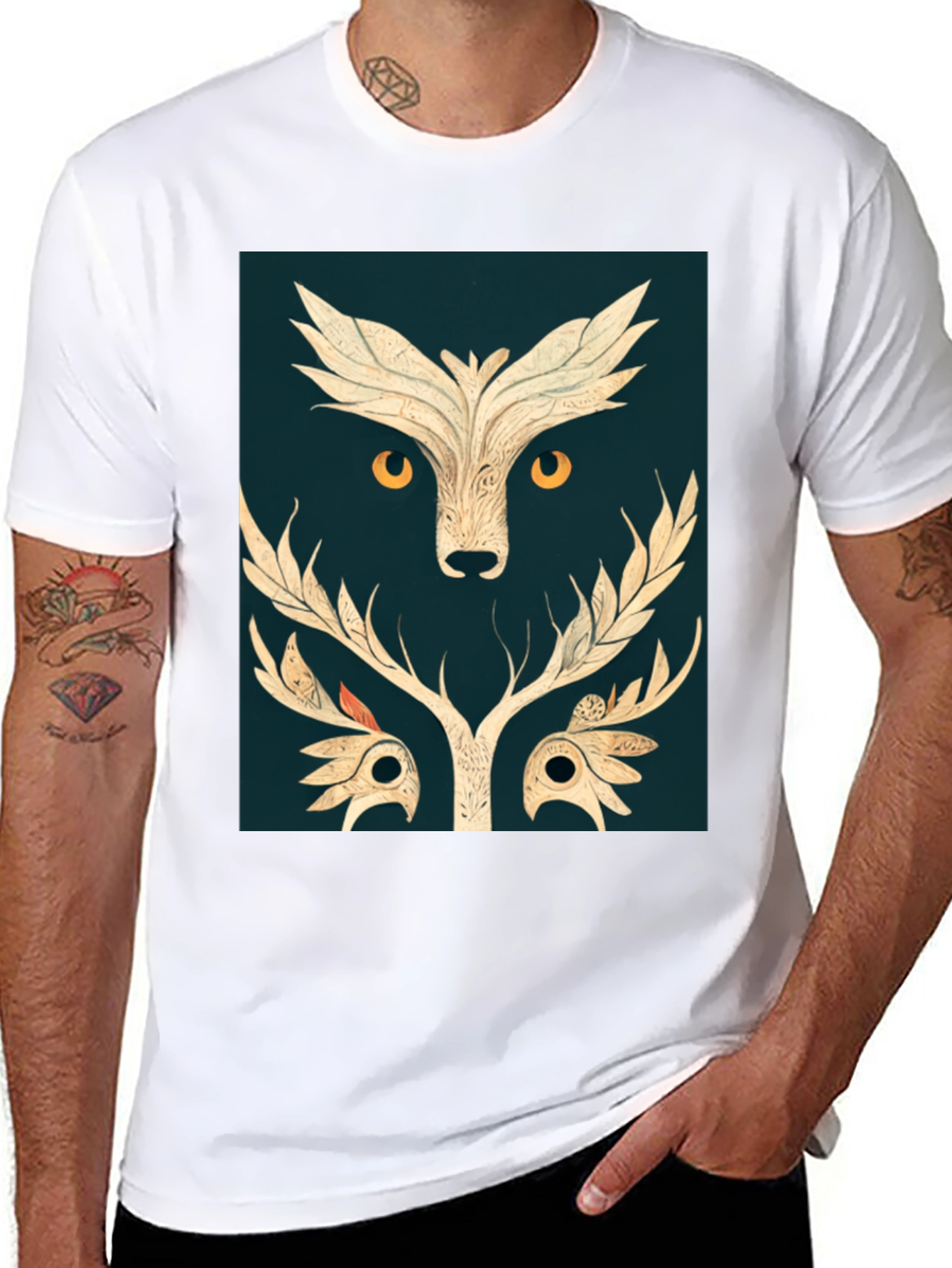 Abstract Owl Graphic Tee - Black