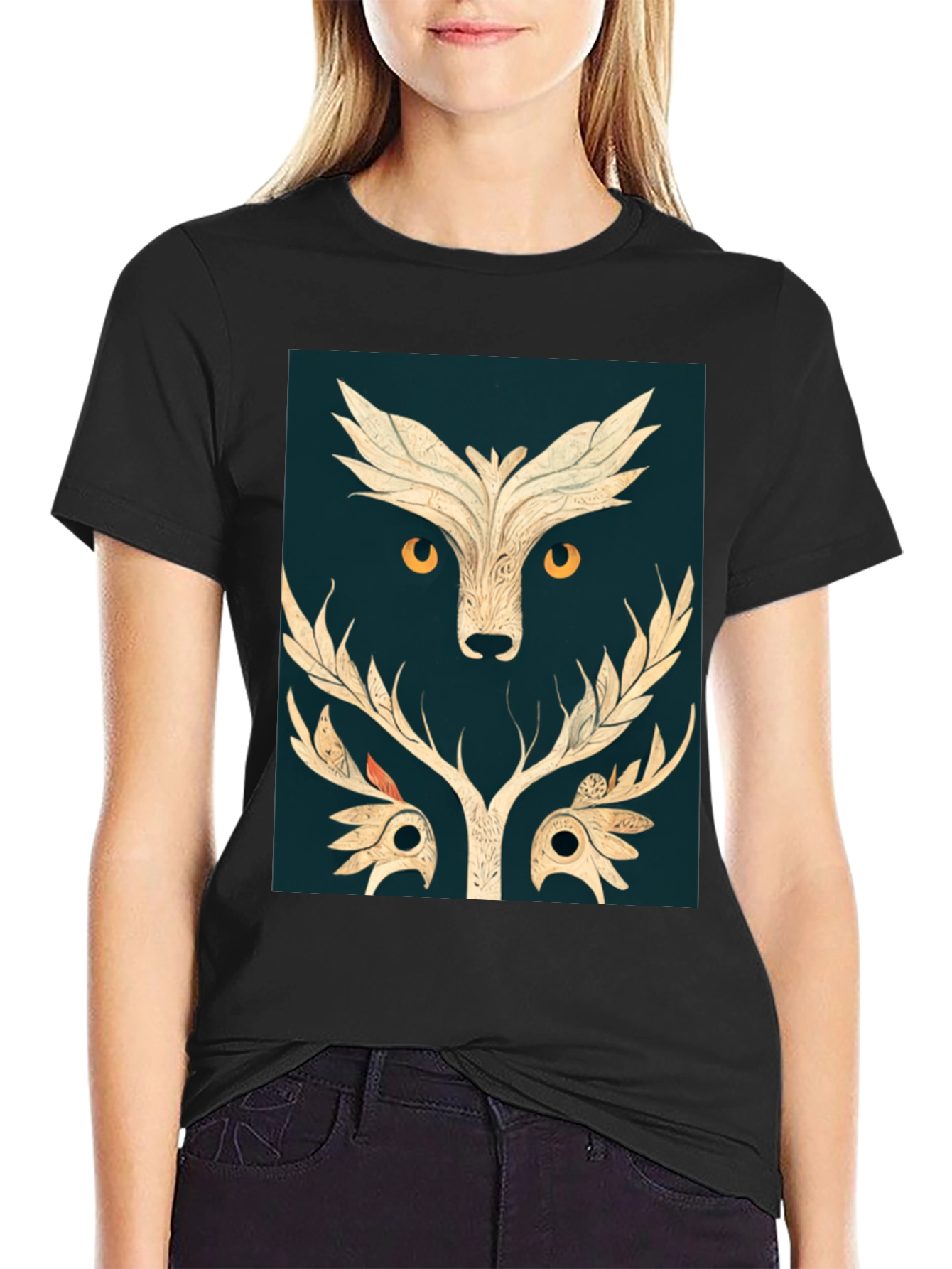 Abstract Owl Graphic Tee - Black