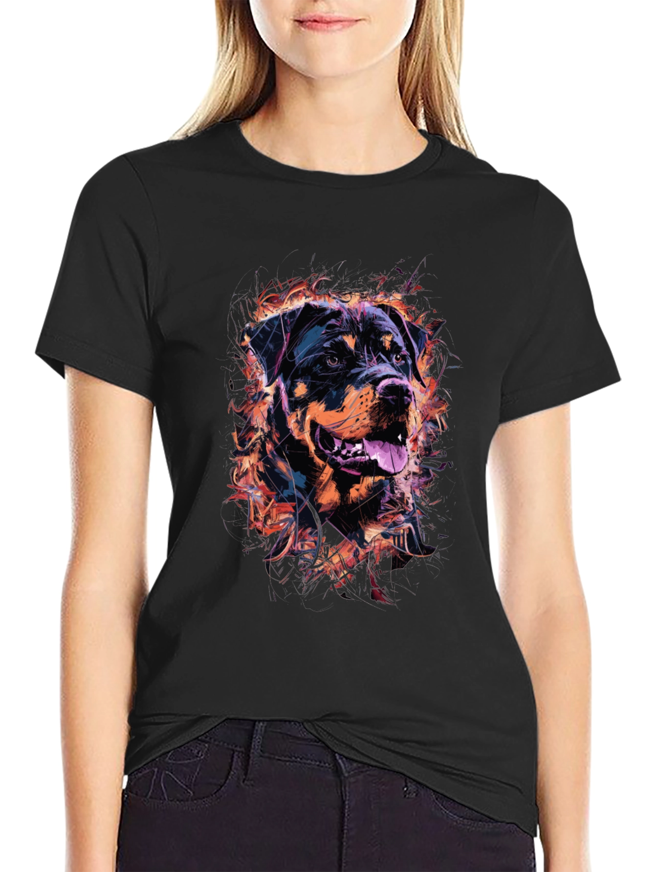 Rottweiler Graphic Print Mens Black T-Shirt
