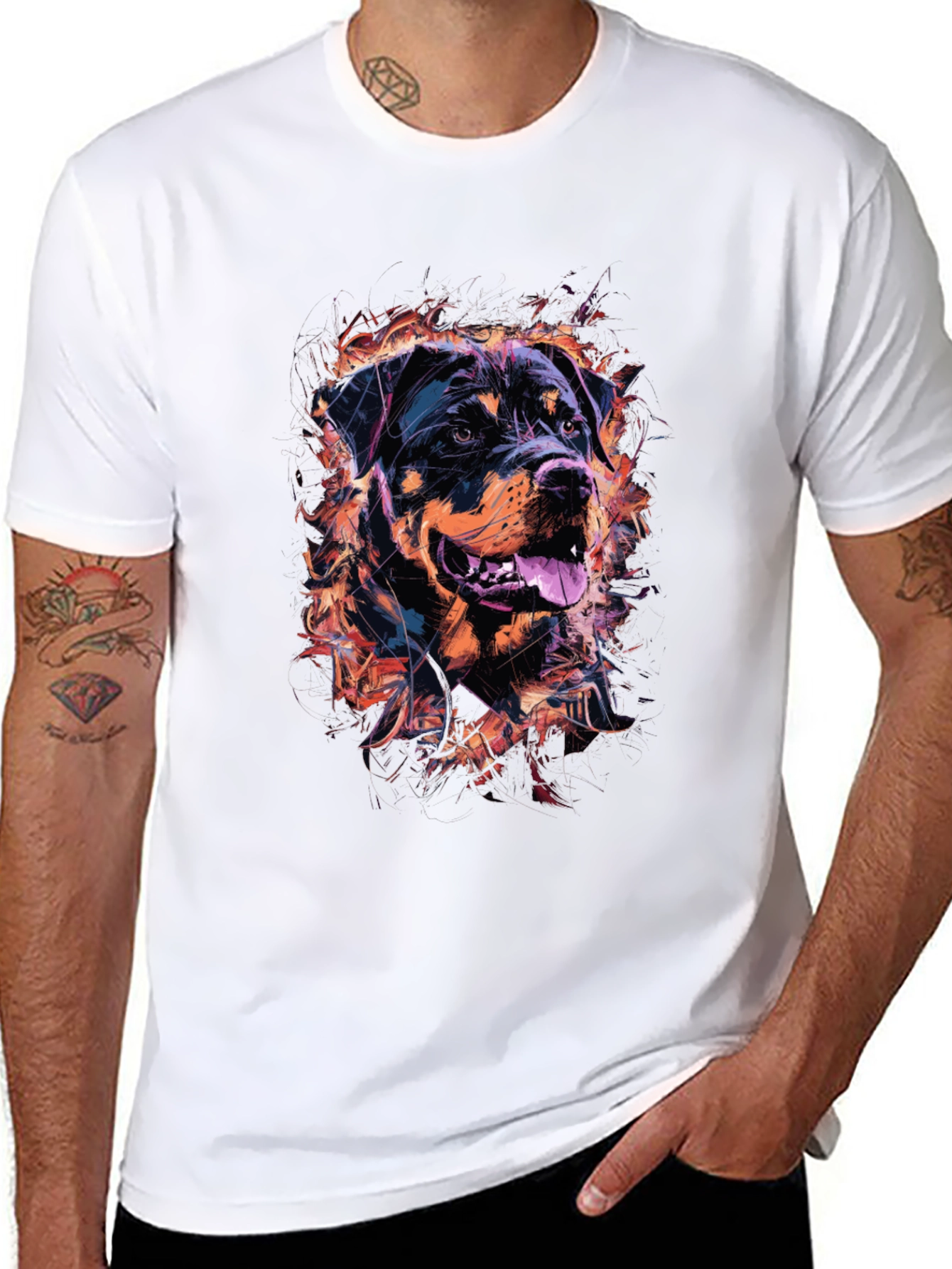 Rottweiler Graphic Print Mens Black T-Shirt