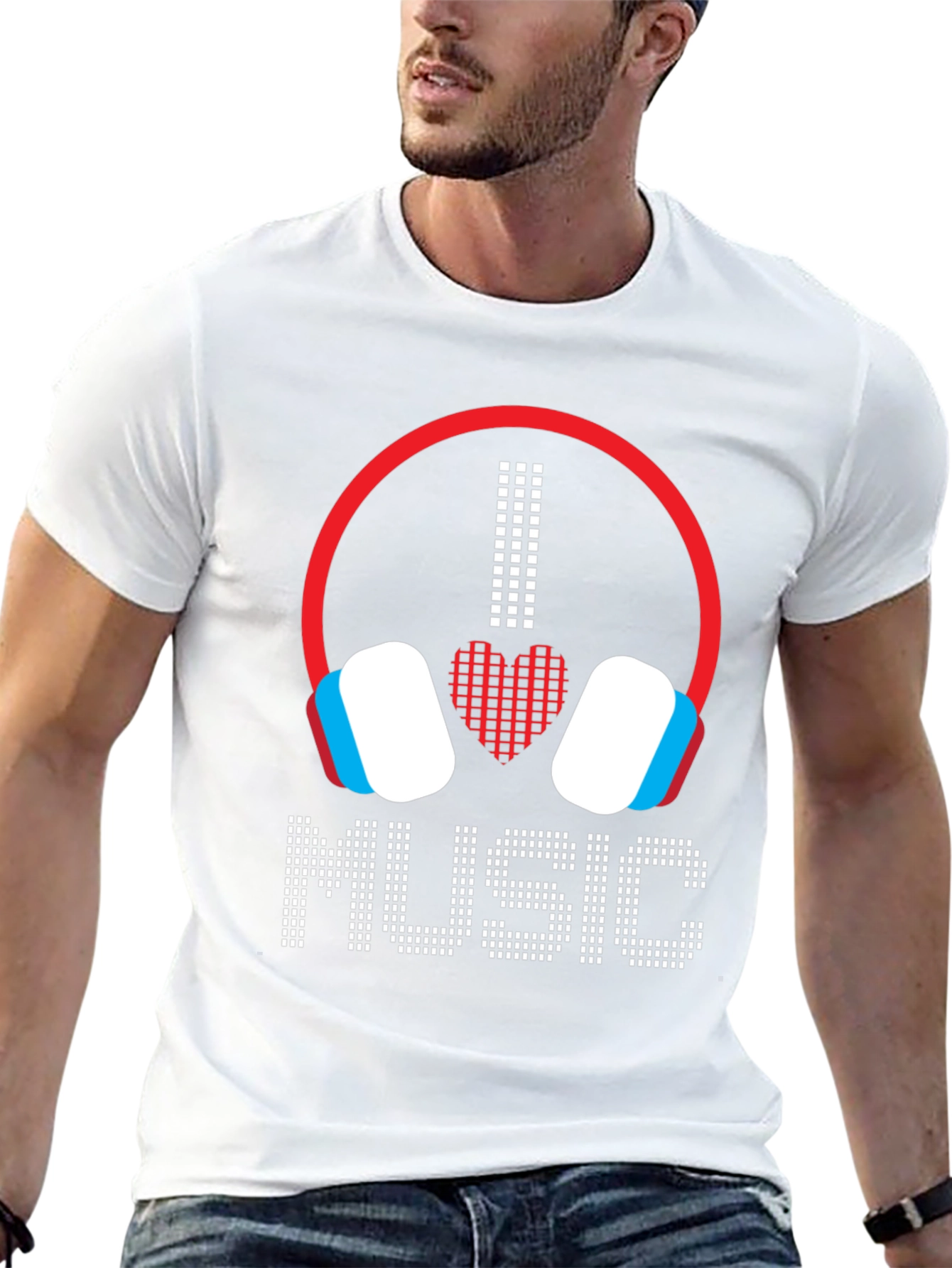 I Love Music Graphic Tee - Headphones Heart Design