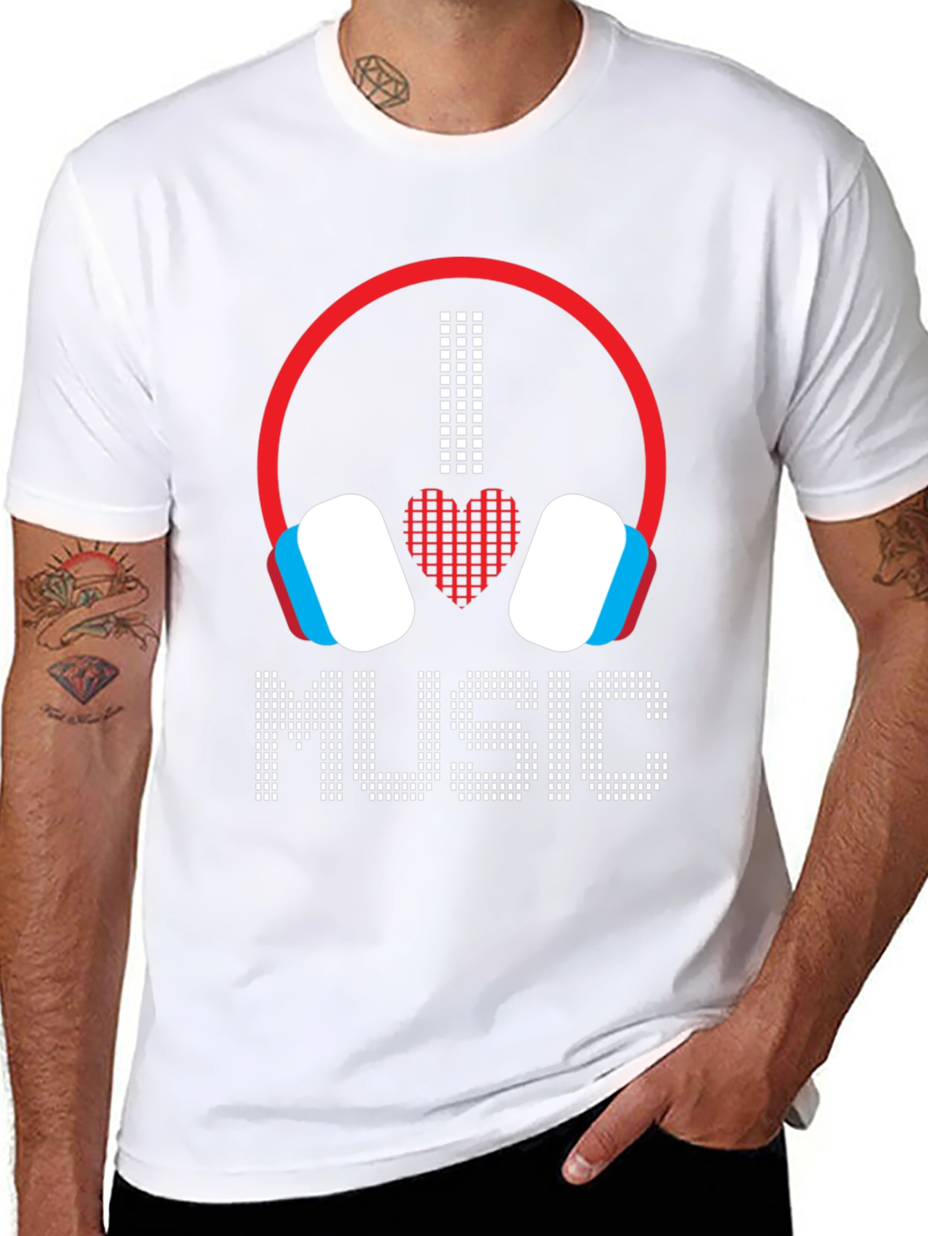 I Love Music Graphic Tee - Headphones Heart Design