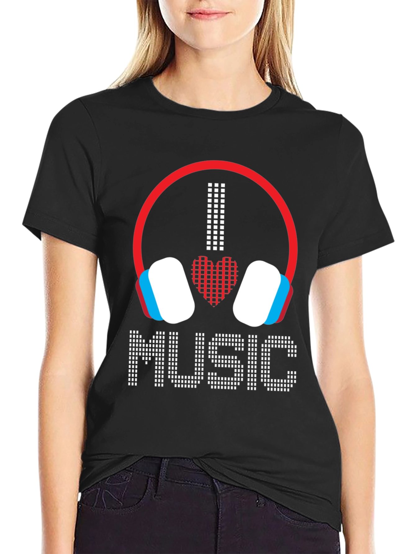 I Love Music Graphic Tee - Headphones Heart Design