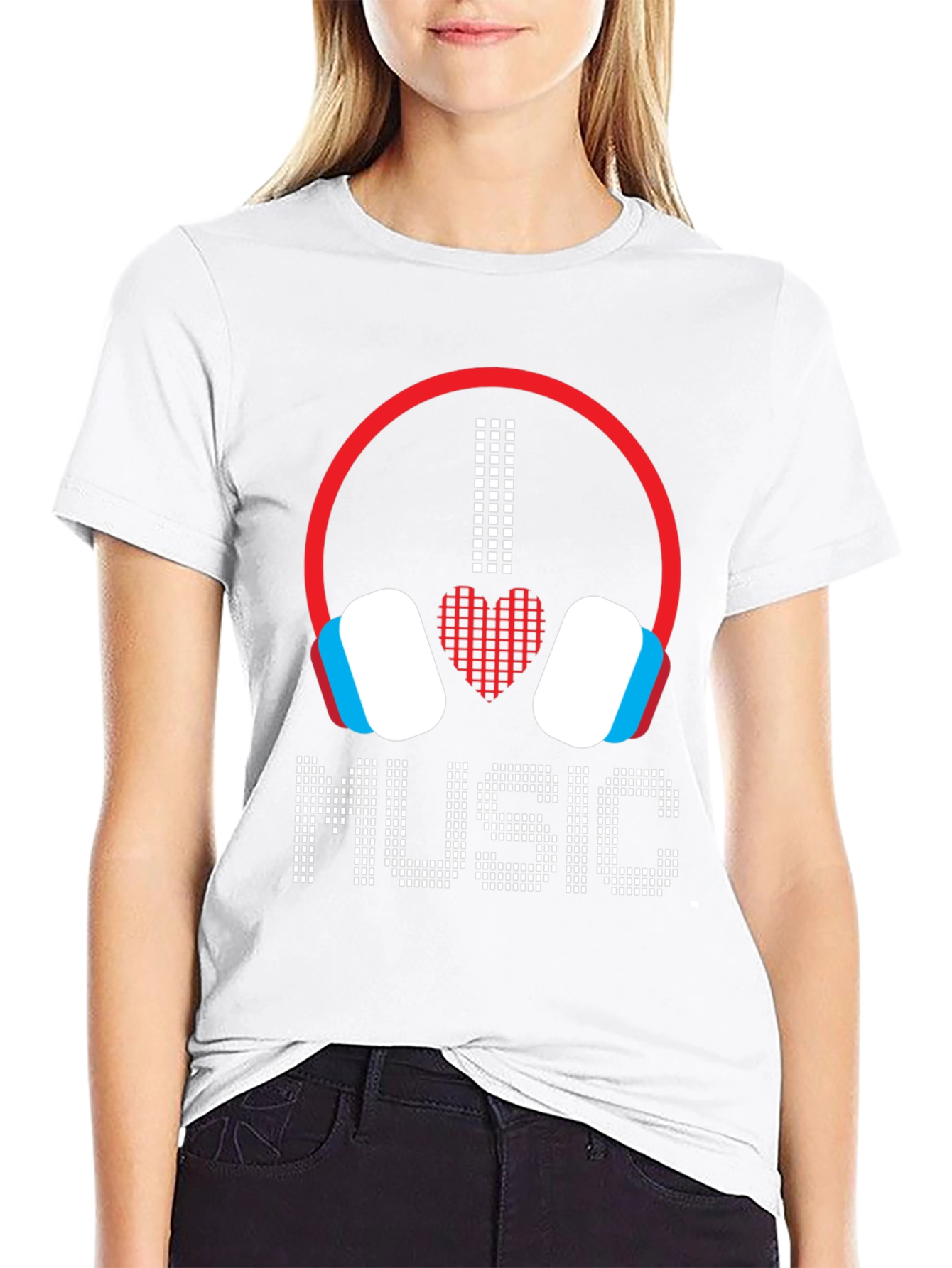 I Love Music Graphic Tee - Headphones Heart Design