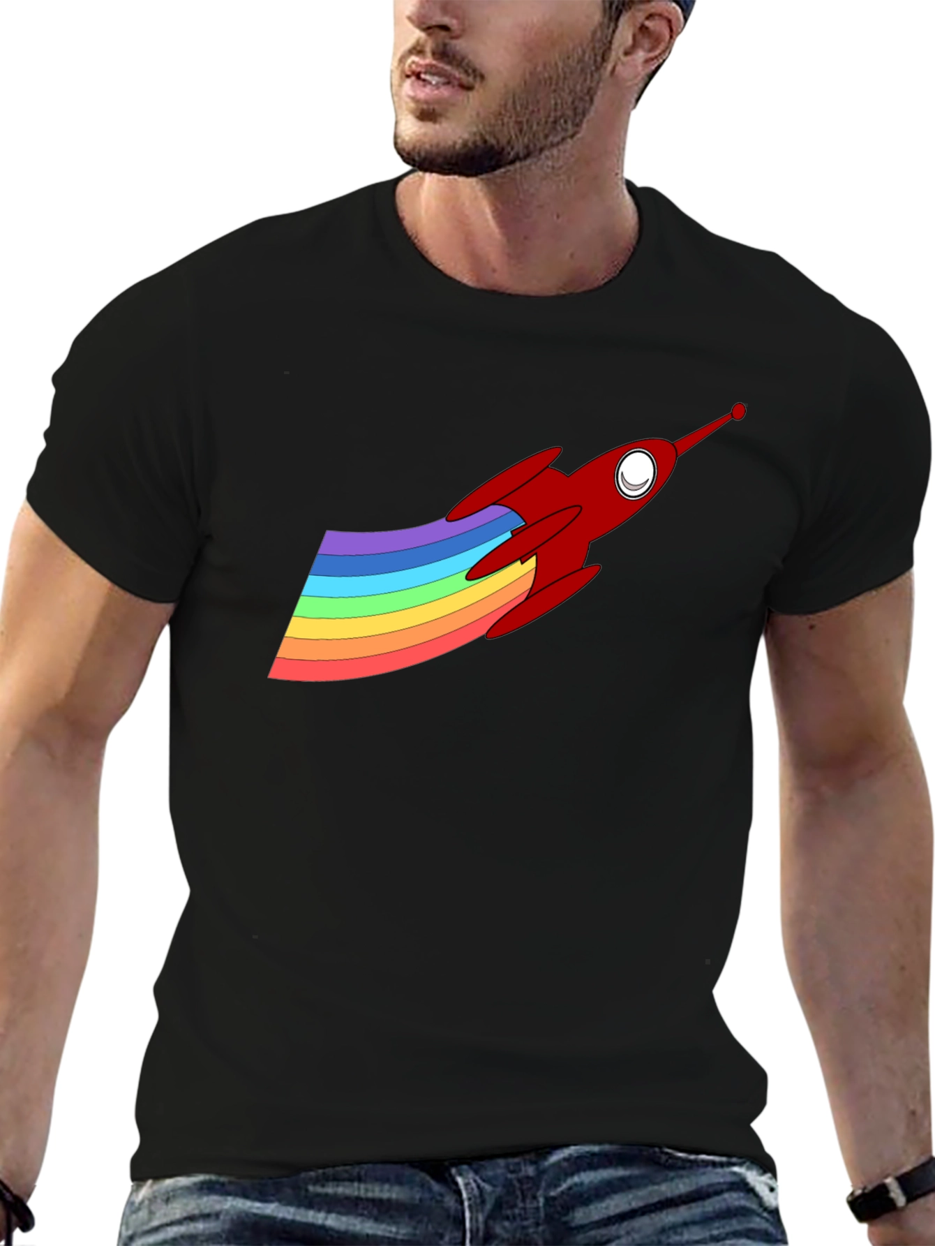 Rainbow Rocket T-Shirt - Black Cotton Blend