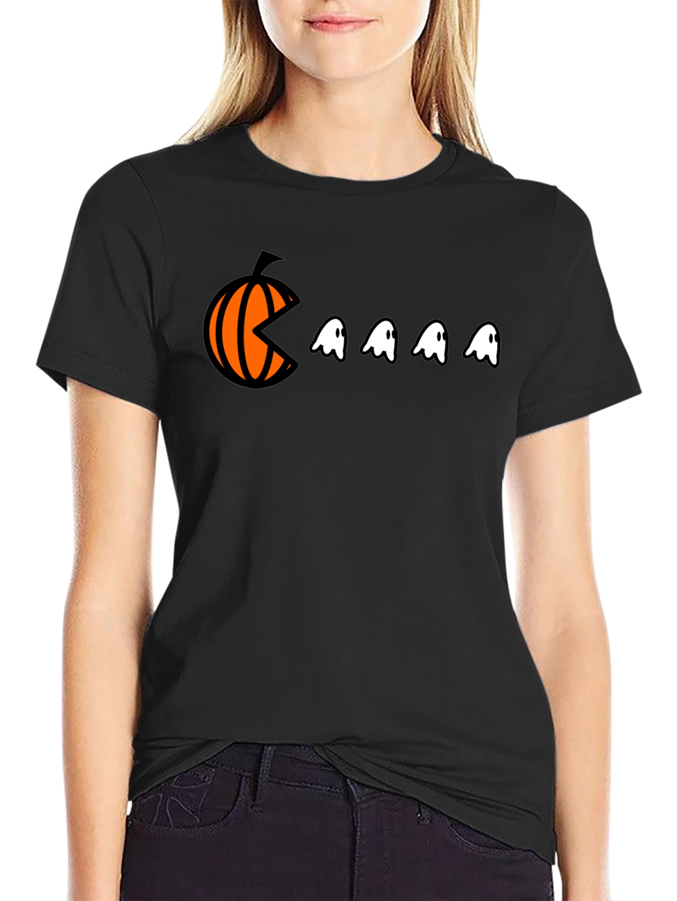 Pac-Man Pumpkin Halloween Graphic Tee - Black