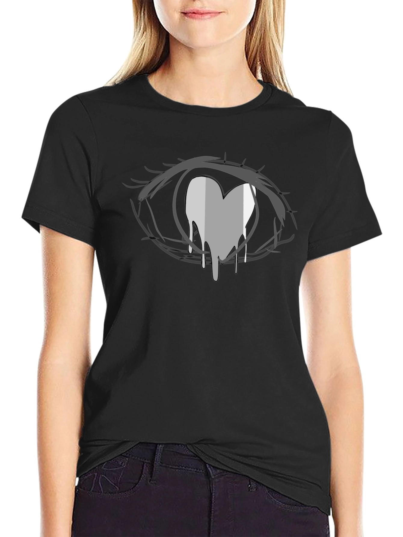 Anime Eye Heart Drip Black T-Shirt