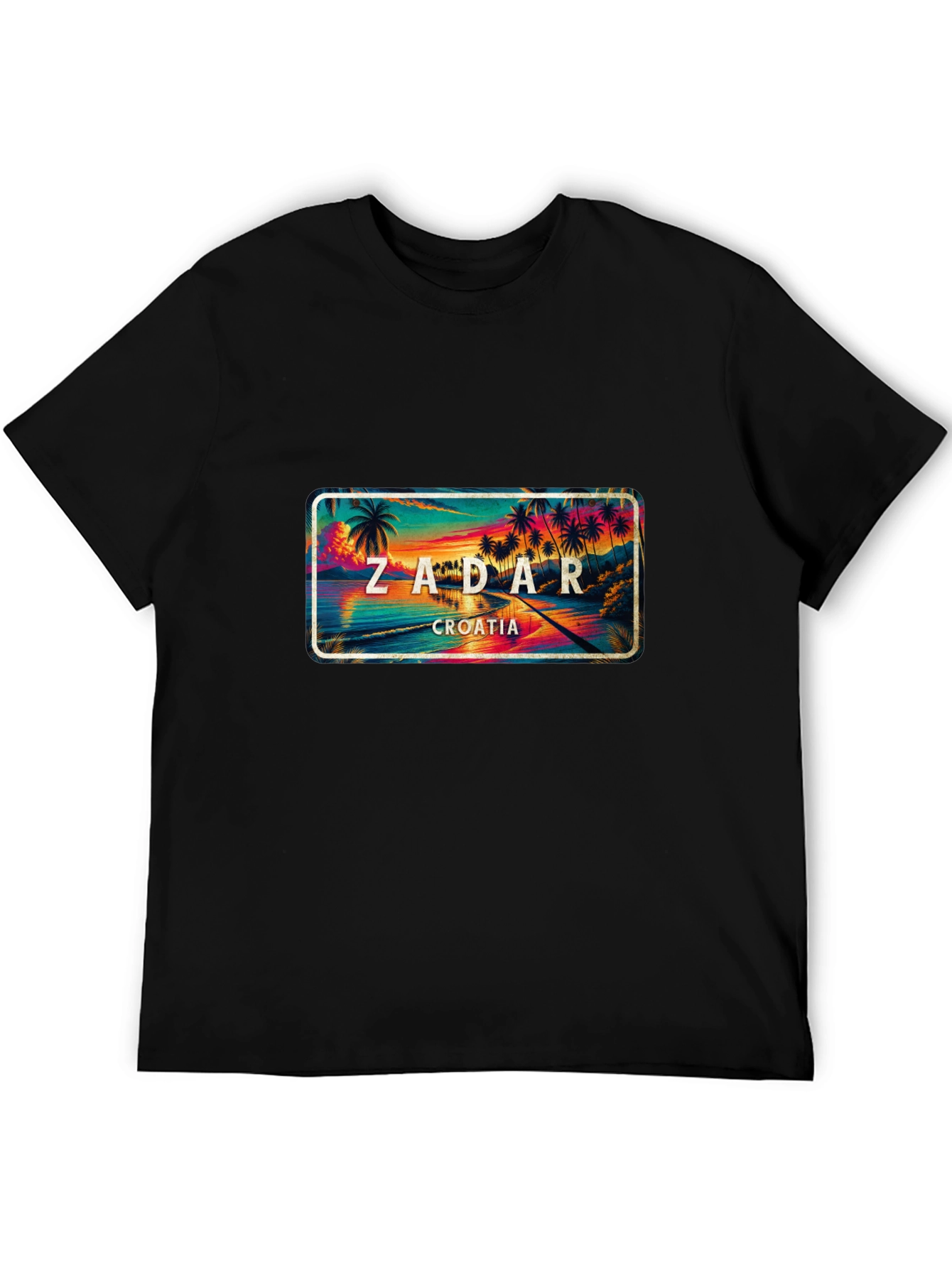 Zadar Croatia Graphic Tee - Tropical Palm Sunset
