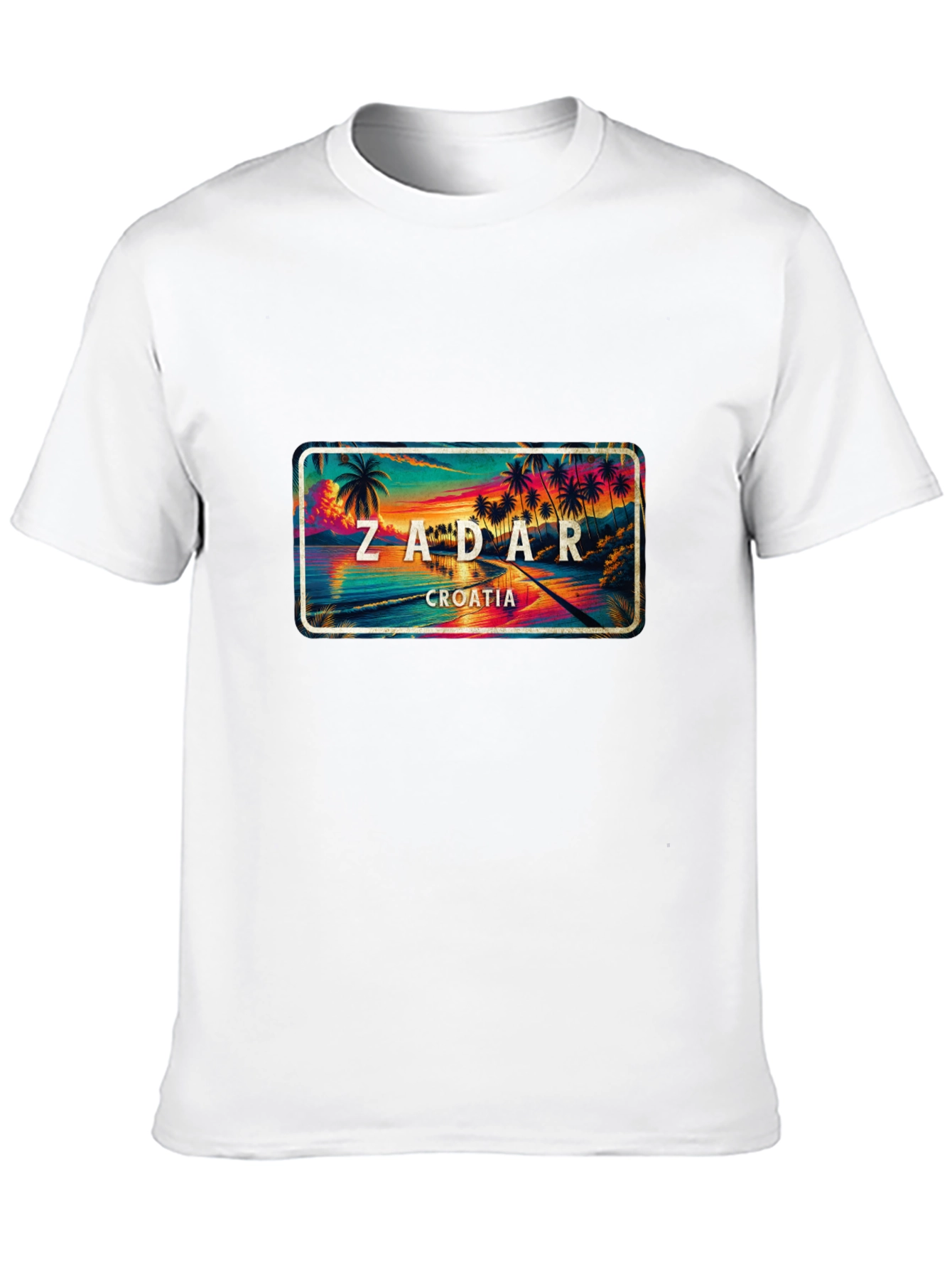 Zadar Croatia Graphic Tee - Tropical Palm Sunset
