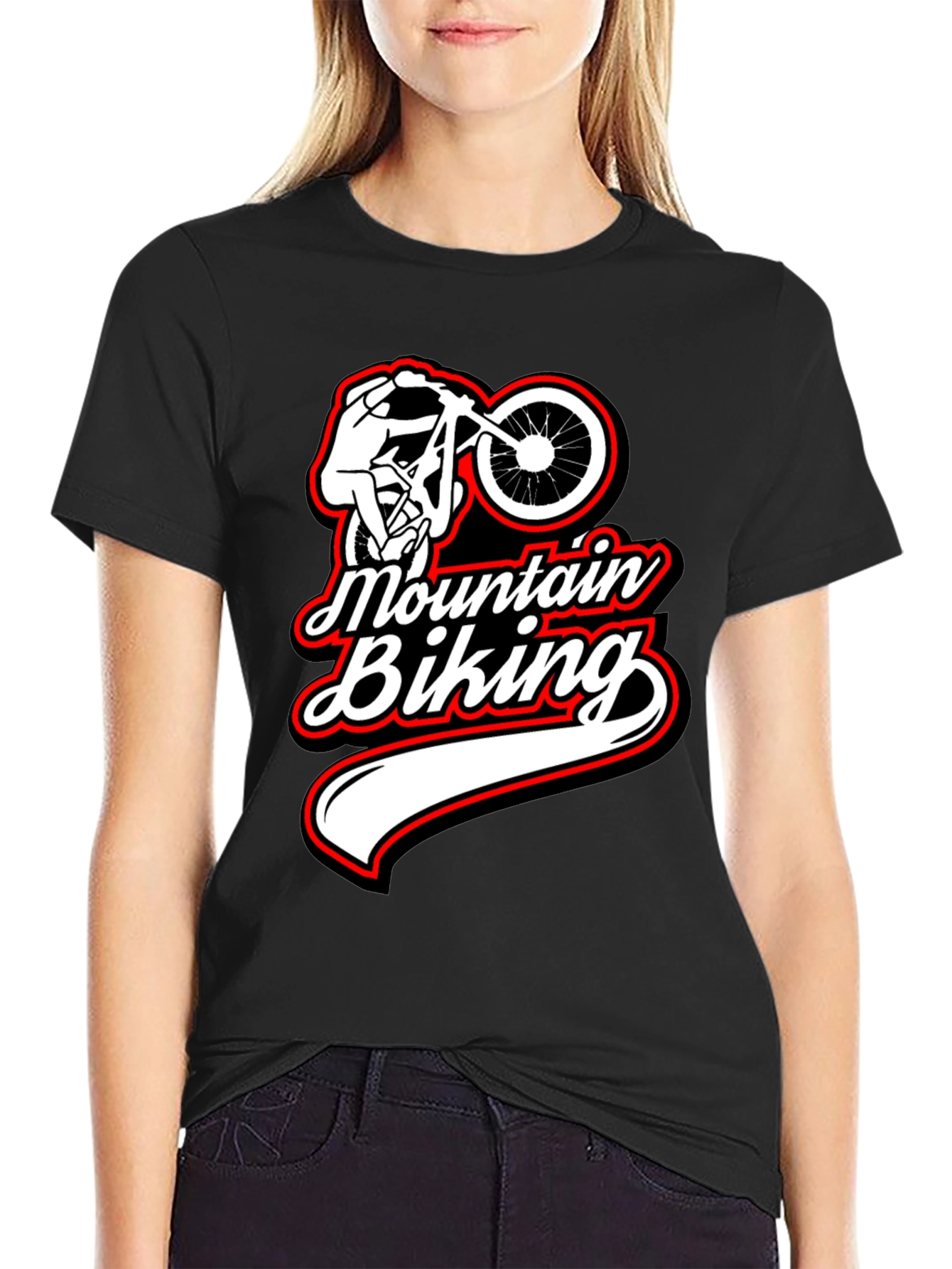 Mountain Biking Graphic Tee Black Casual Shirt