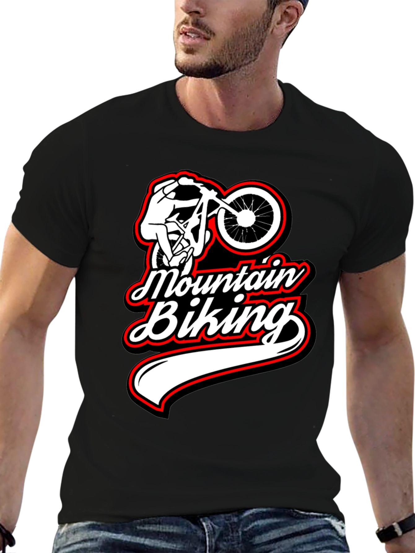 Mountain Biking Graphic Tee Black Casual Shirt