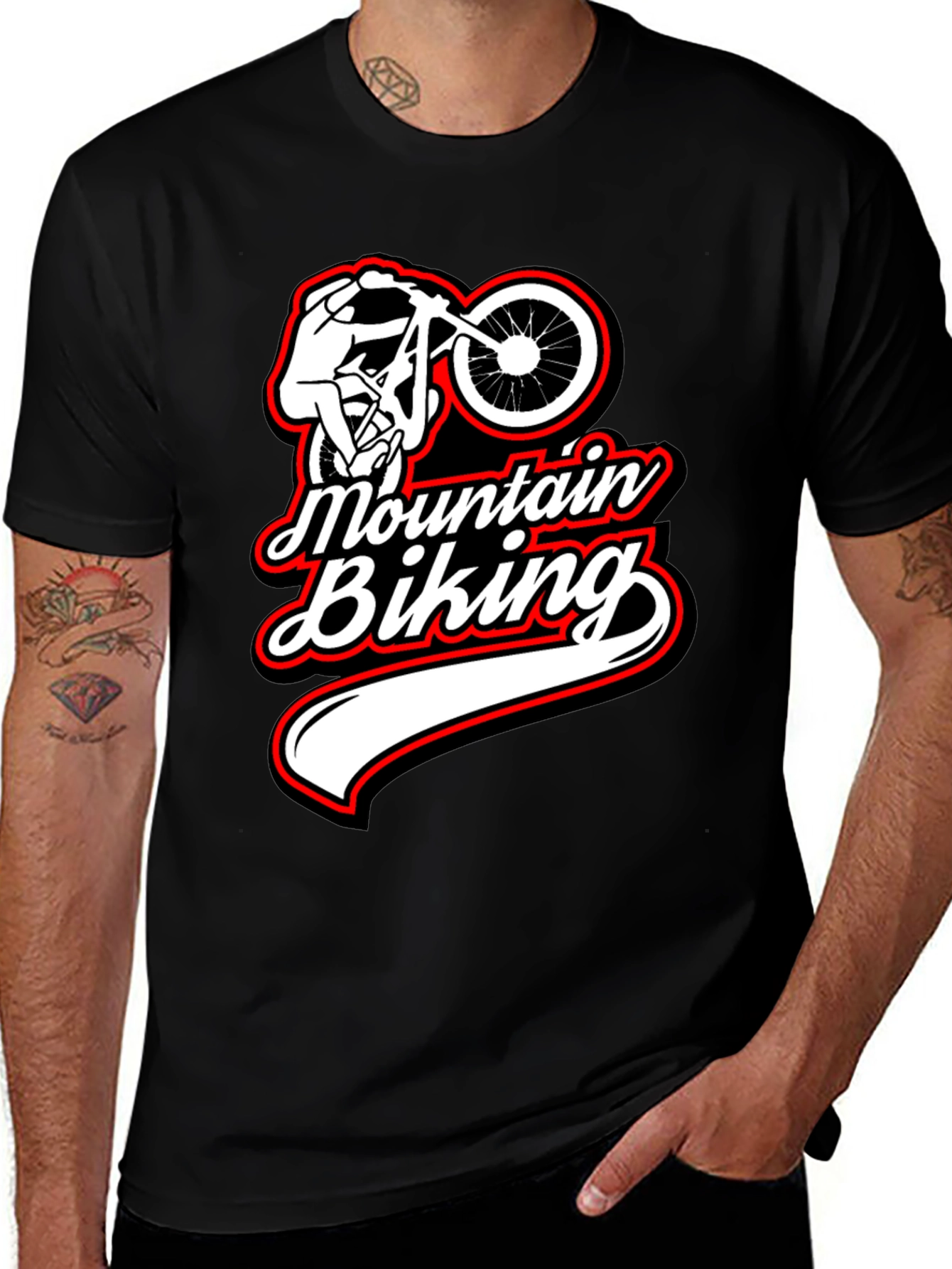 Mountain Biking Graphic Tee Black Casual Shirt