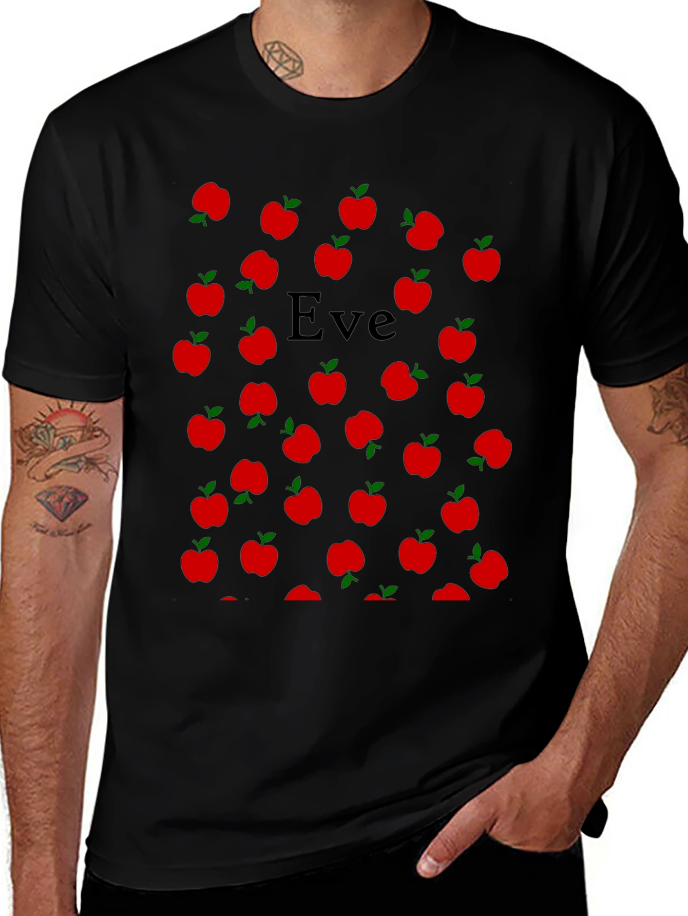 Eve Apple Pattern T-Shirt - Black