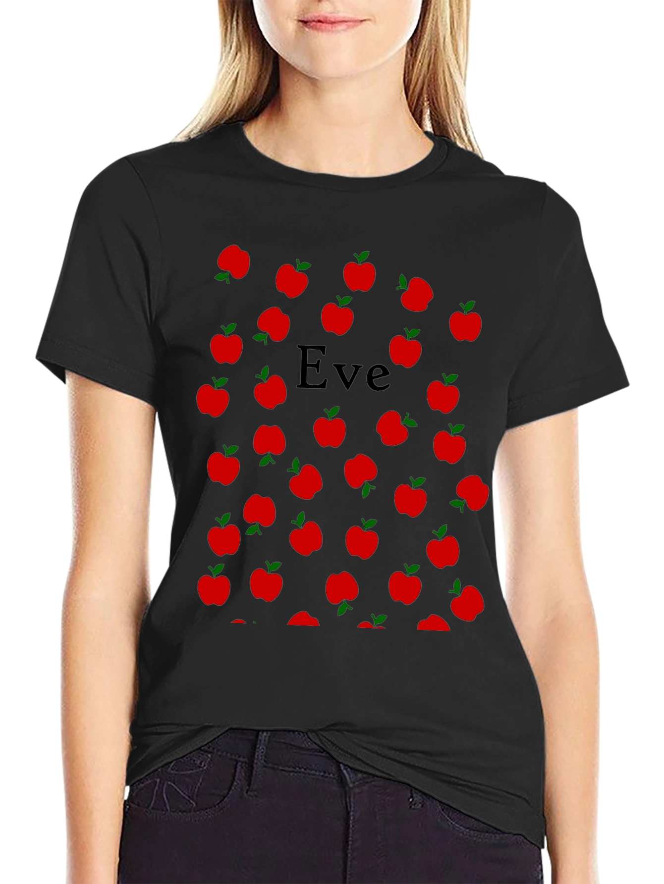 Eve Apple Pattern T-Shirt - Black