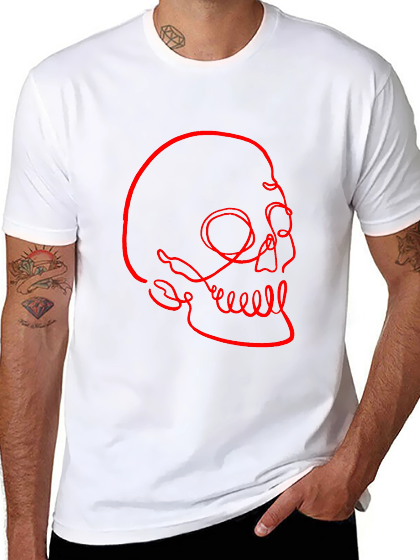Abstract Skull Graphic Tee - Modern Mens Black T-Shirt