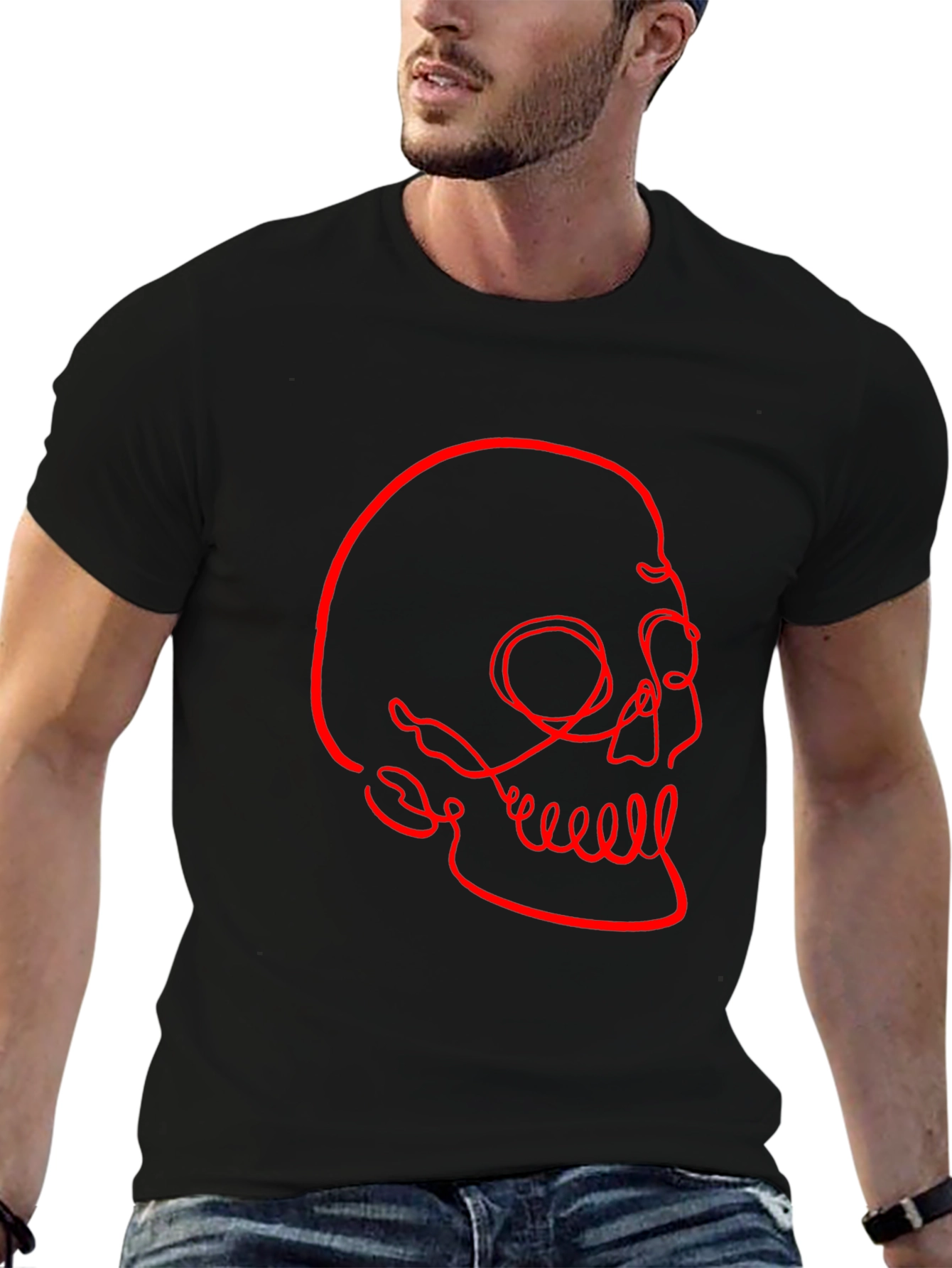 Abstract Skull Graphic Tee - Modern Mens Black T-Shirt
